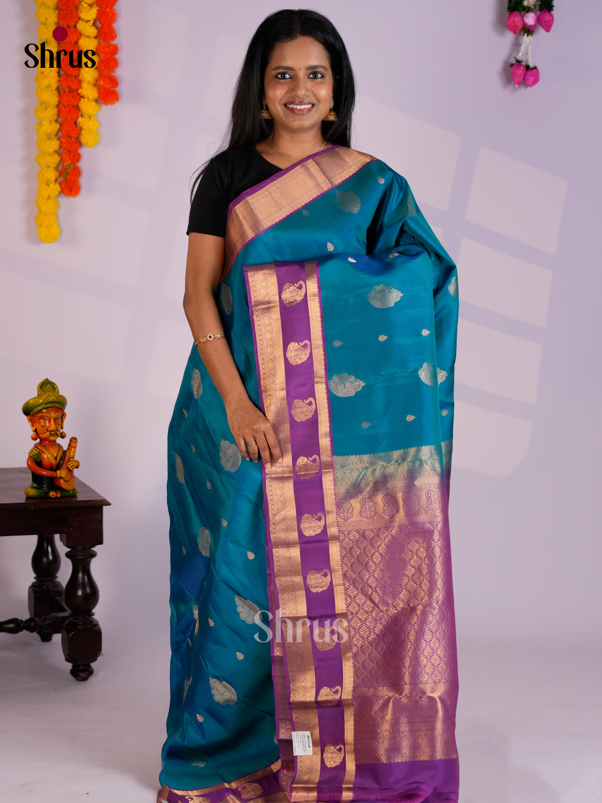 Blue & Purple - Kanchipuram-halfpure Saree - EAS12350 - Shop on Shrus.com