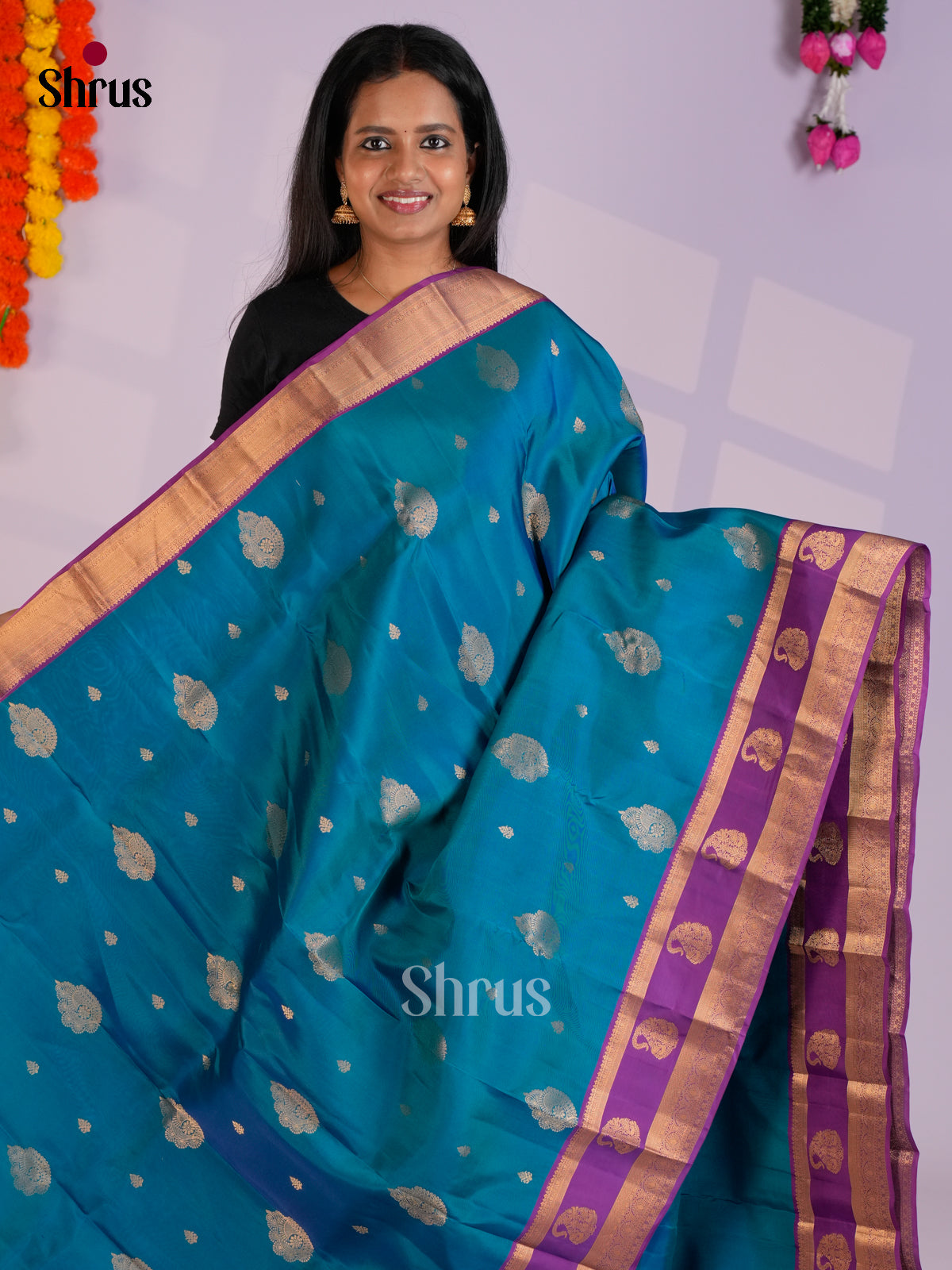 Blue & Purple - Kanchipuram-halfpure Saree - EAS12350 - Shop on Shrus.com