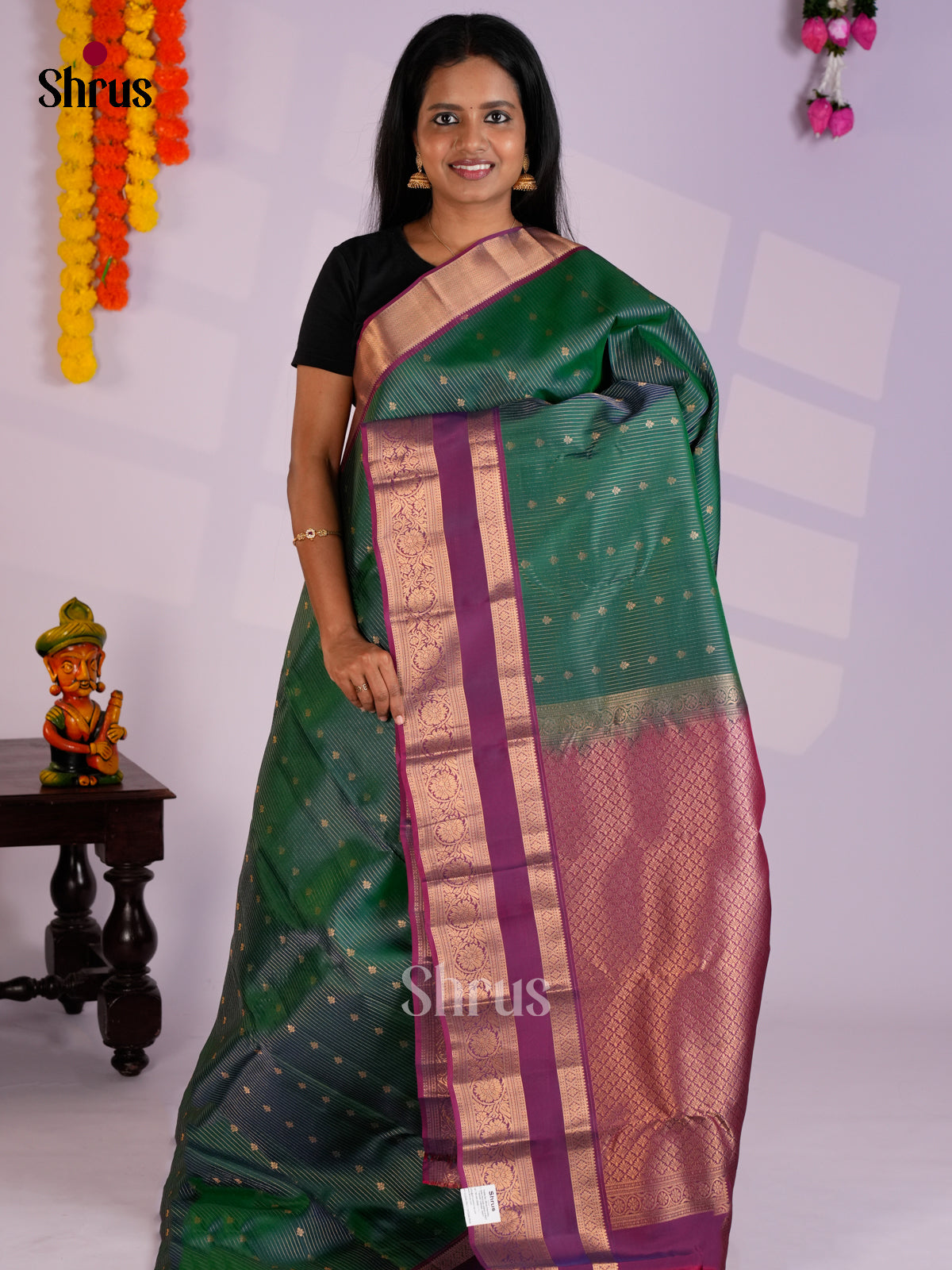 Green & Purple - EAS12352 - Kanchipuram-halfpure Saree - Shop on Shrus.com