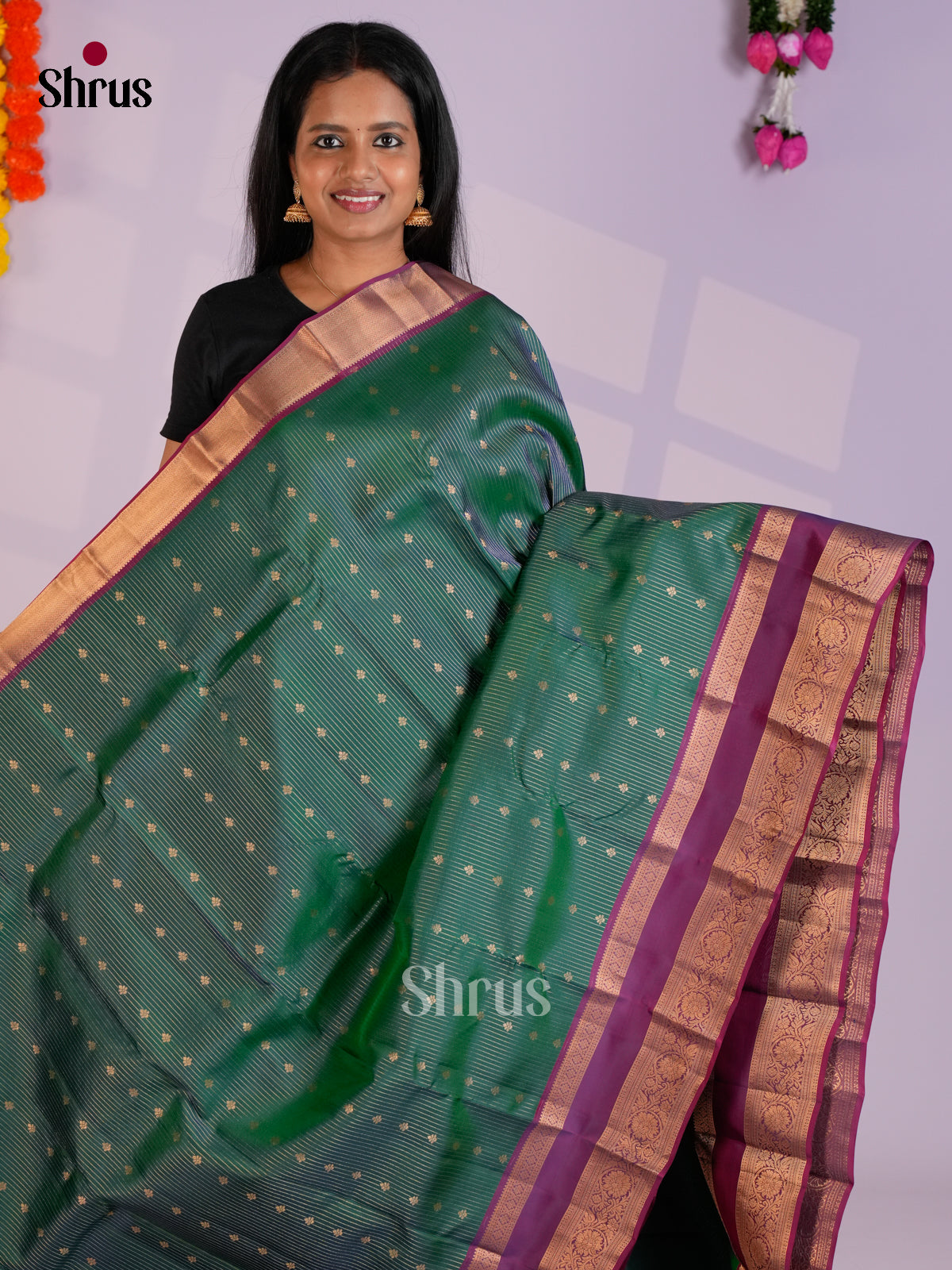 Green & Purple - EAS12352 - Kanchipuram-halfpure Saree - Shop on Shrus.com