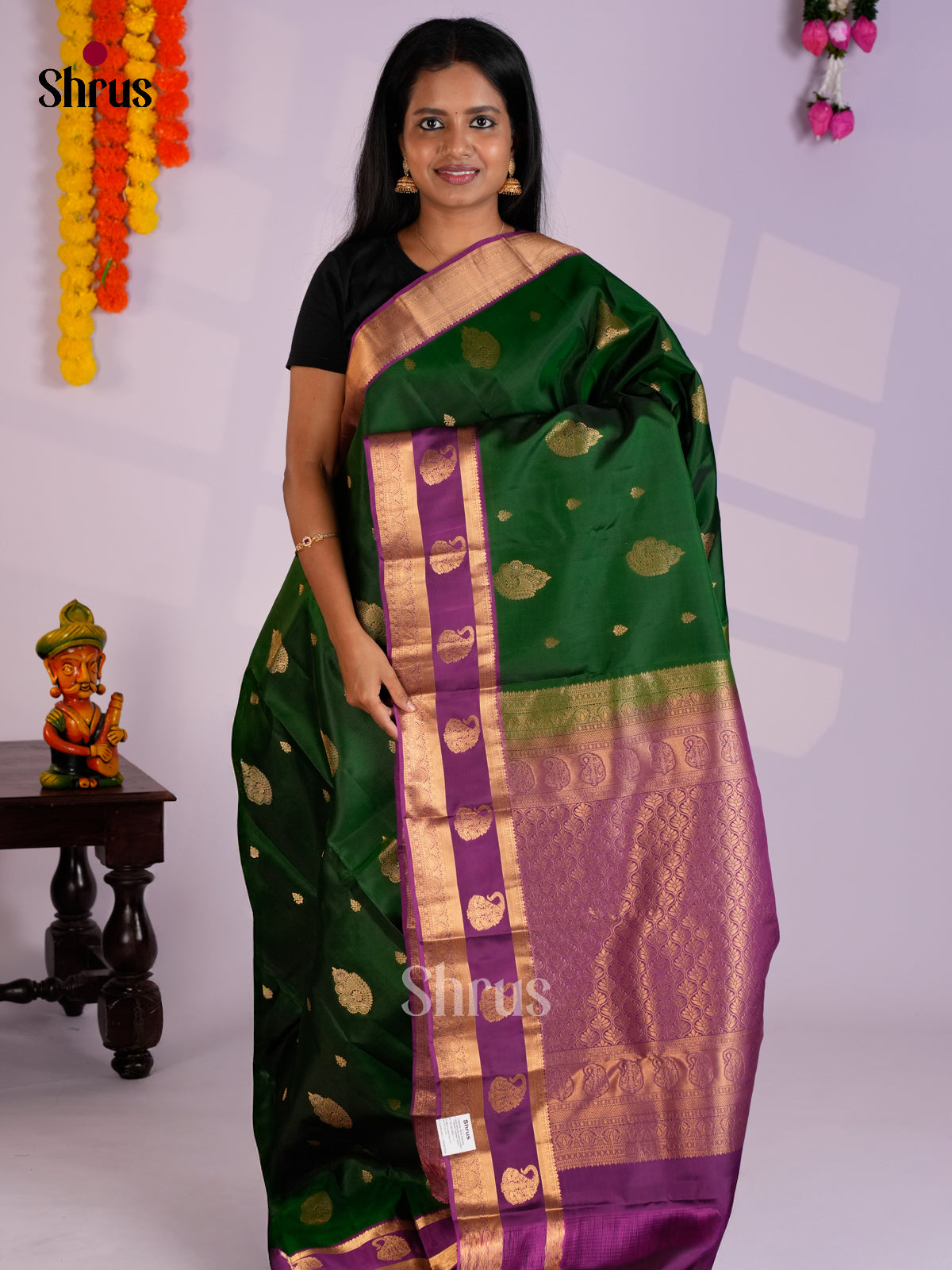 Green & Purple - Kanchipuram-halfpure Saree- EAS12356 - Shop on Shrus.com
