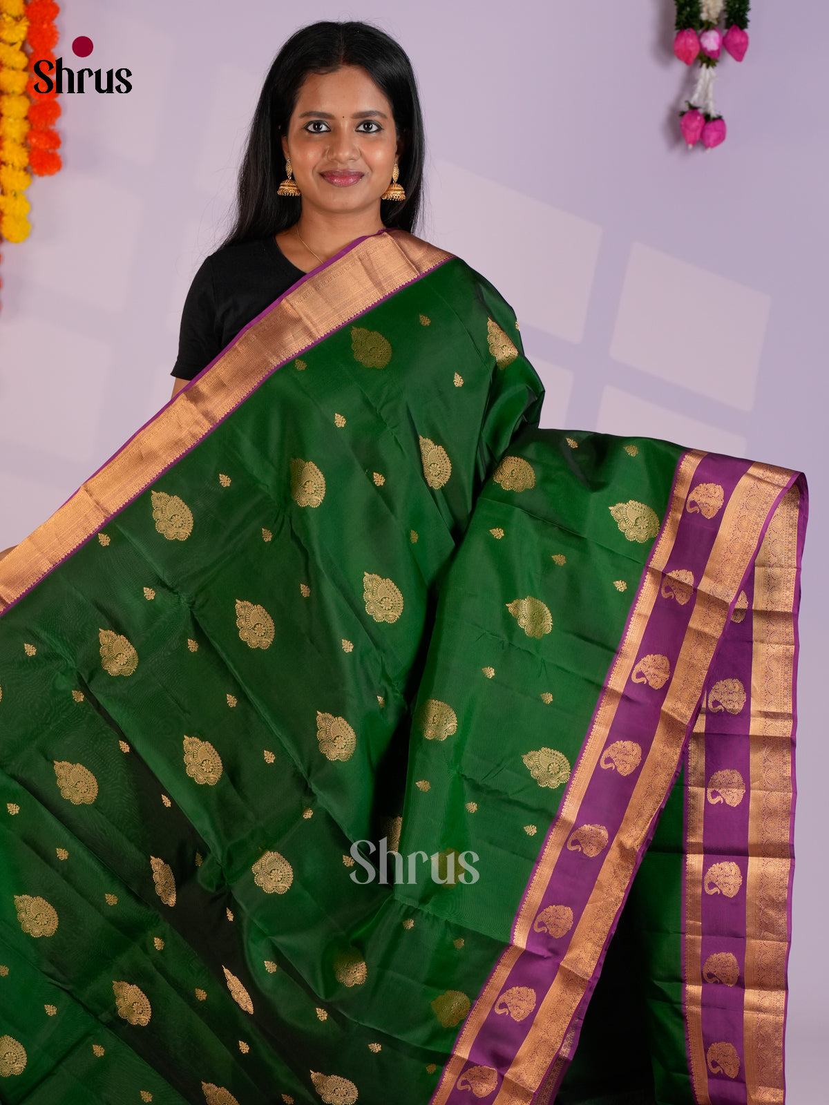 Green & Purple - Kanchipuram-halfpure Saree- EAS12356 - Shop on Shrus.com