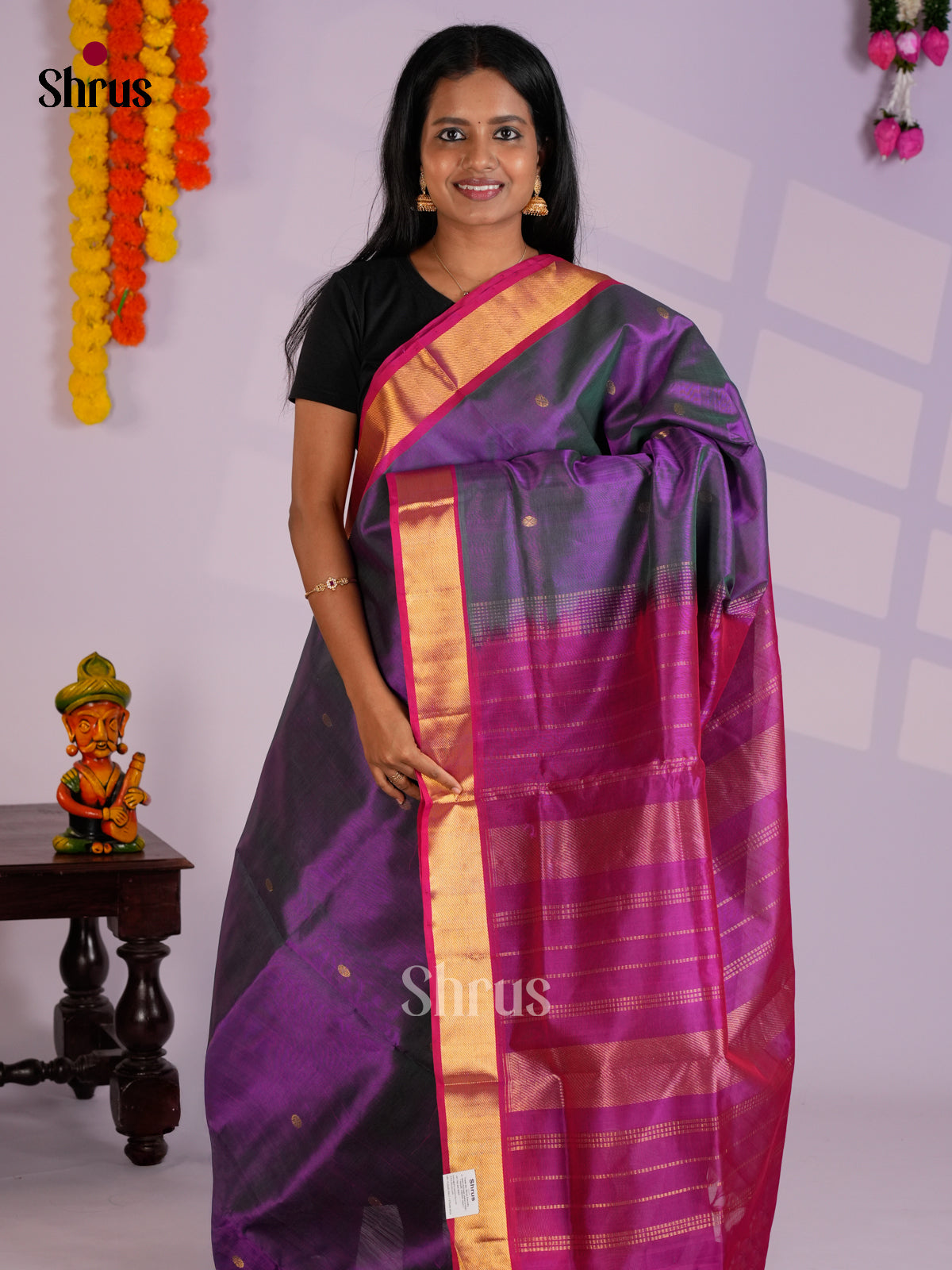 Elegant Purple & Majenta Silk Cotton Saree - EAS13280