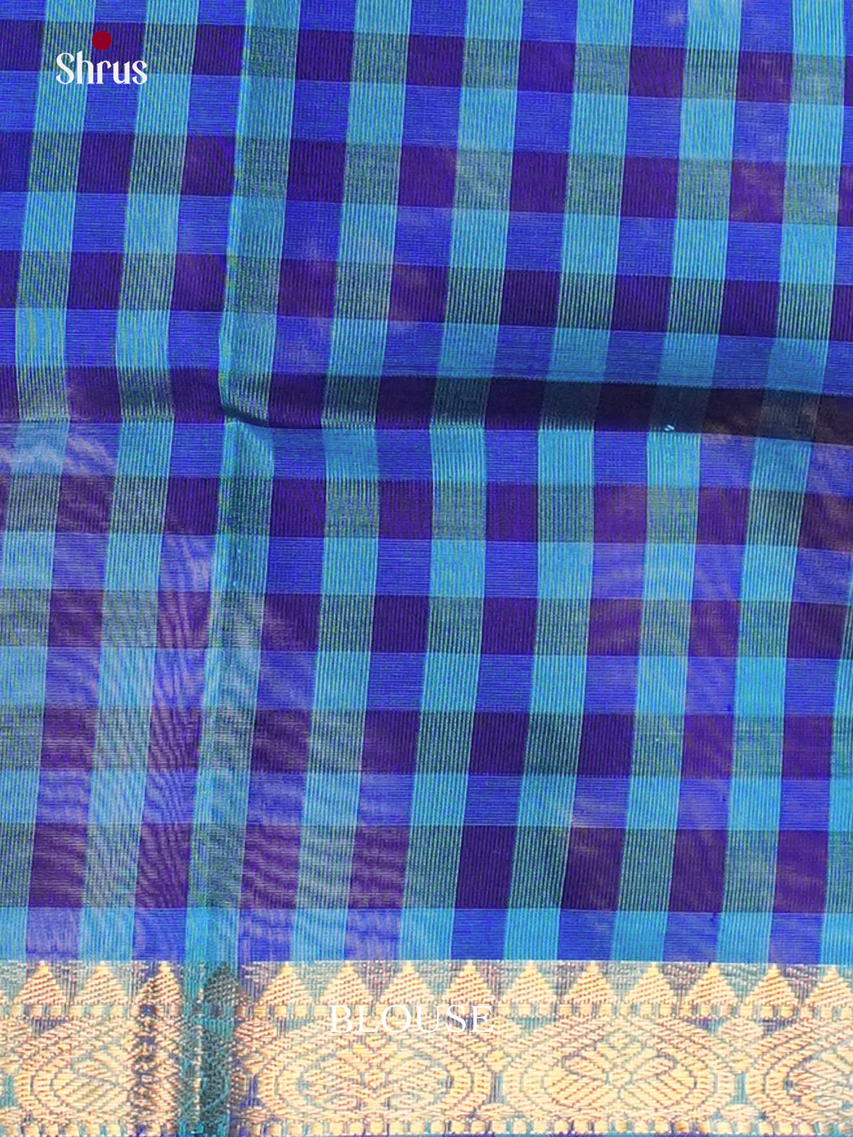 Pretty Blue Silk Cotton Saree with checkered pallu- EAS13367 - Shop on Shrus.com
