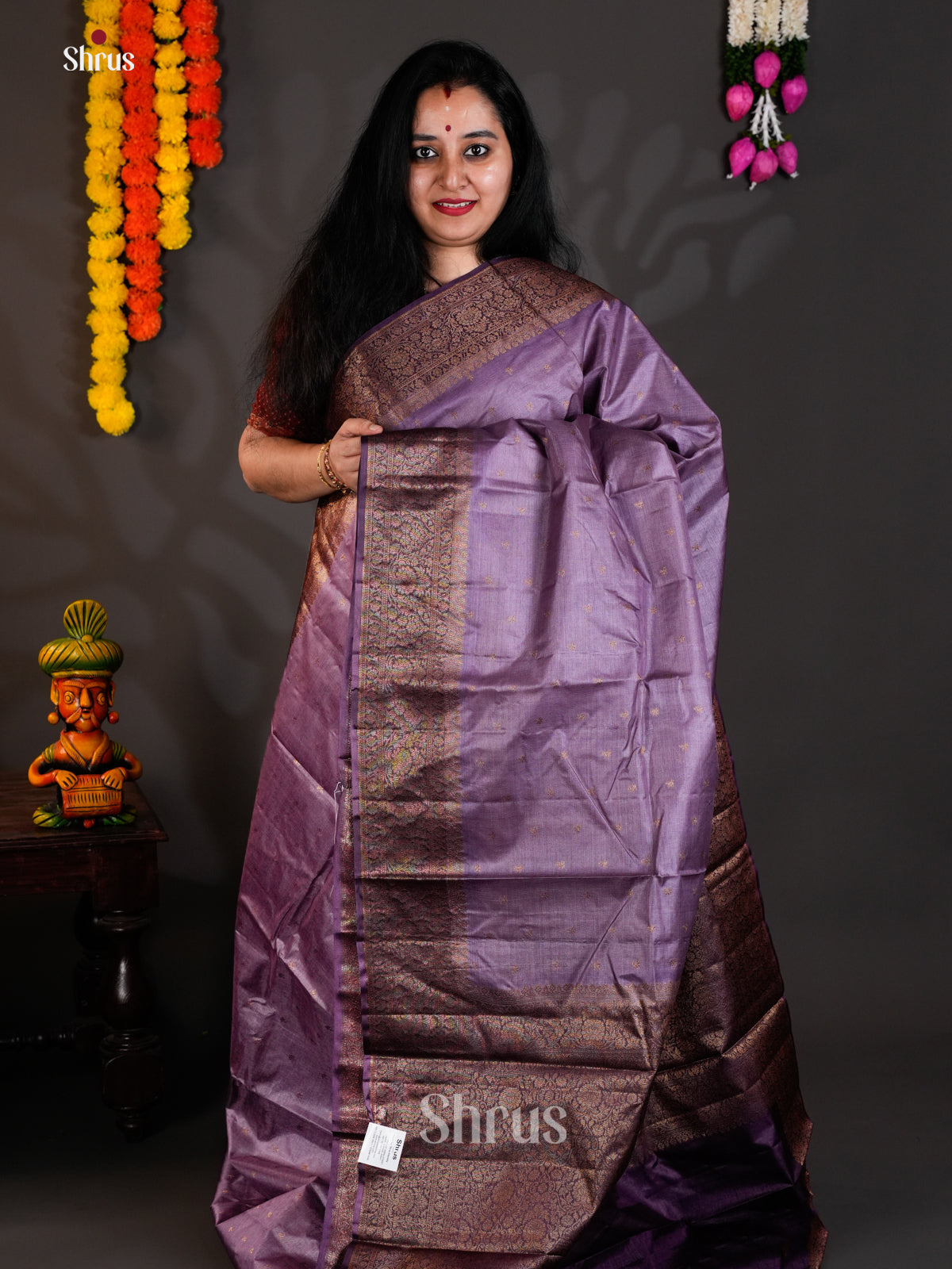 Charming Lavender & Violet Banarasi Tussar Saree with zari buttas & rich Border - EAS20009 - Shop on Shrus.com