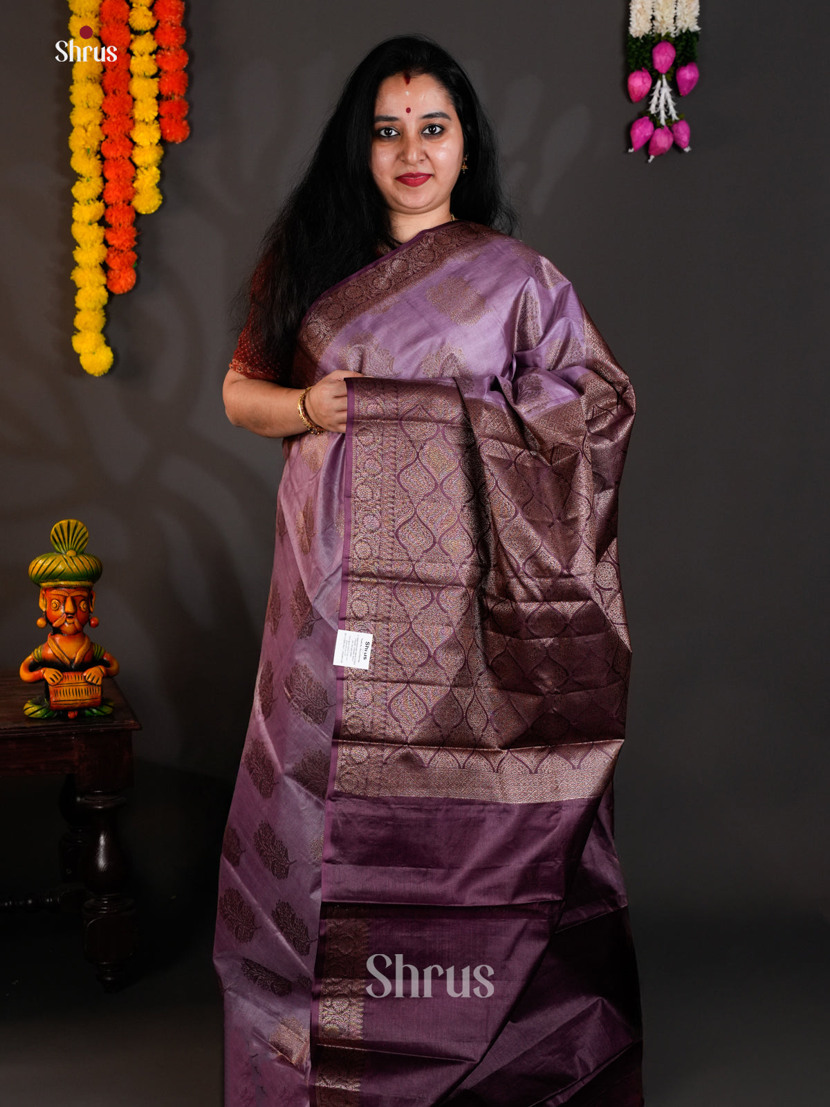 Chic Lavender & Purple Tussar Saree with zai floral motifs & Brocade pallu - EAS20078