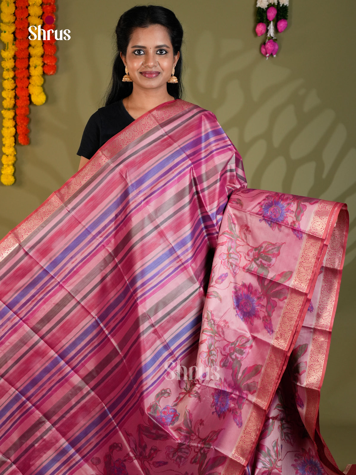 Pink- Kanchipuram-halfpure Saree - EAS21172 - Shop on Shrus.com