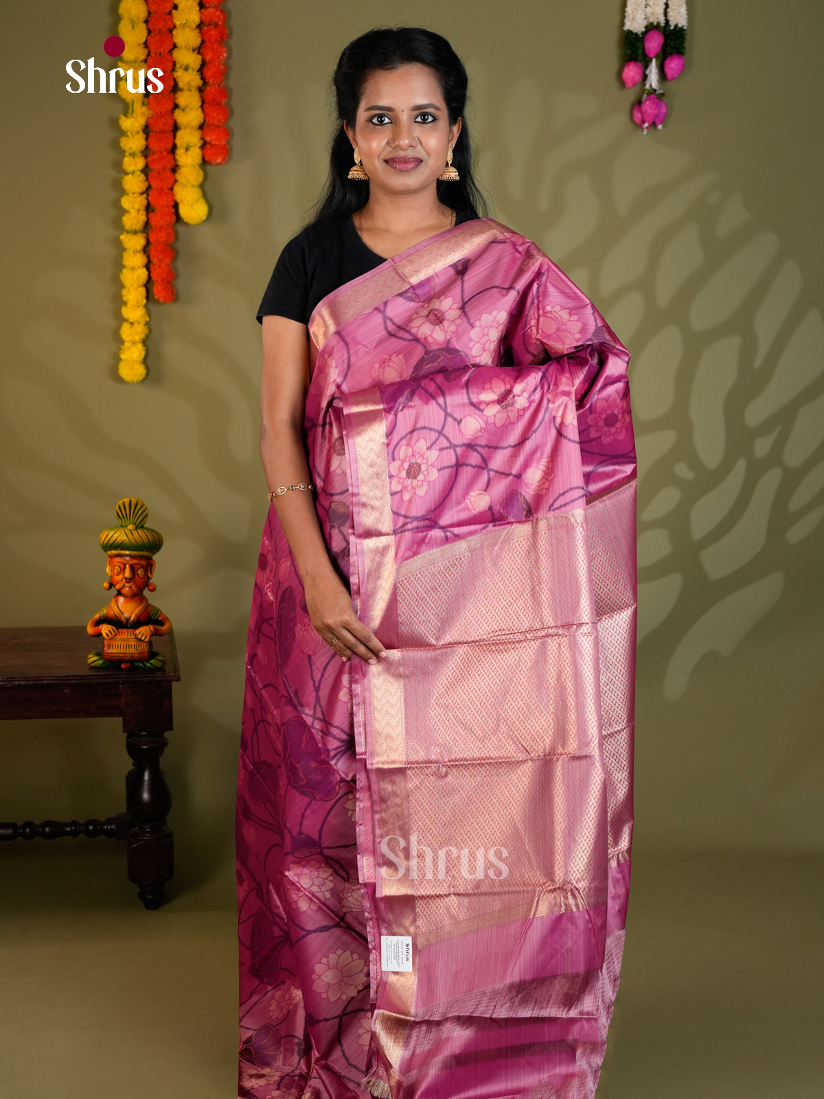 Pink - Kanchipuram-halfpure Saree-EAS21174 - Shop on Shrus.com