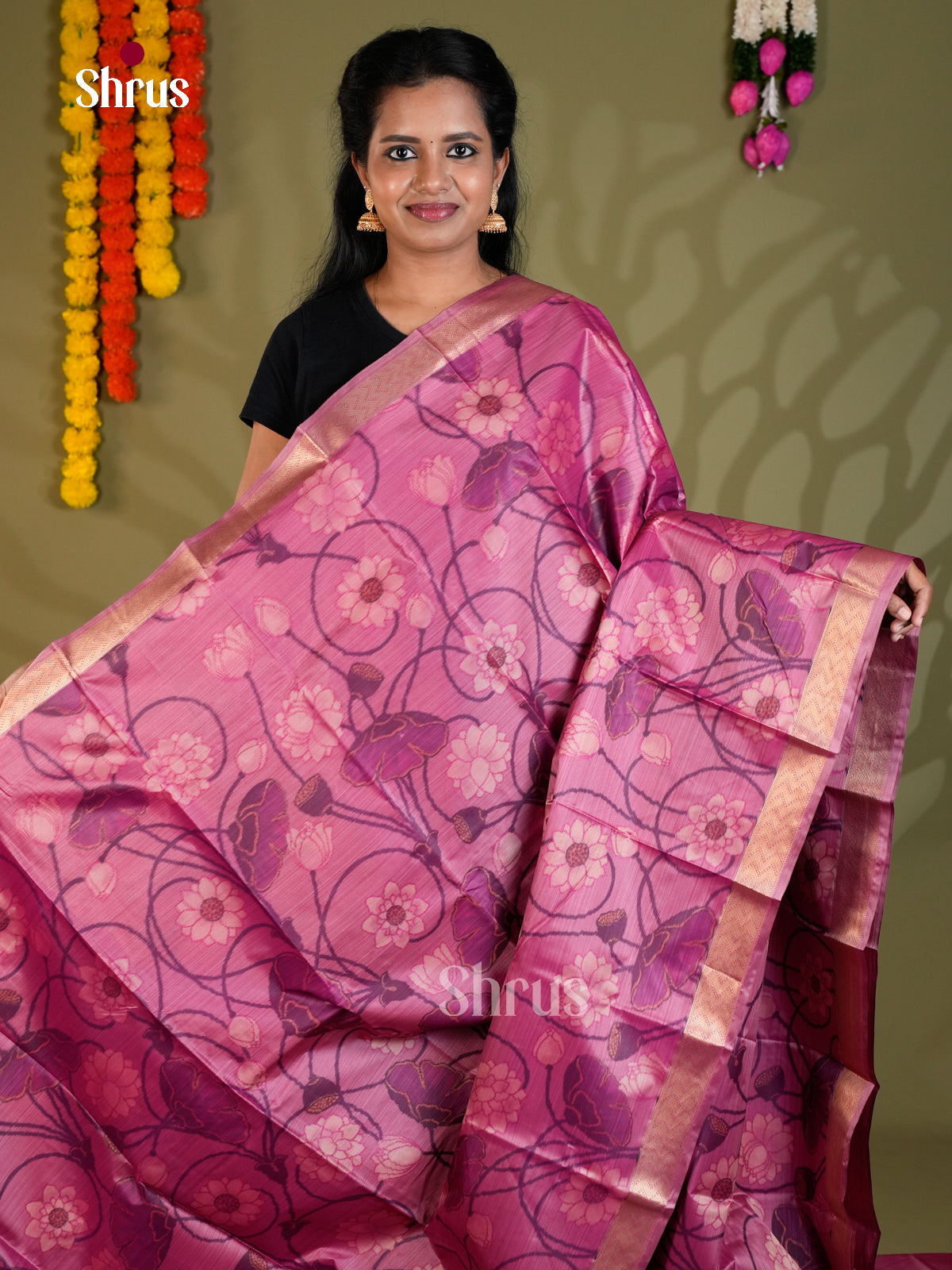 Pink - Kanchipuram-halfpure Saree-EAS21174 - Shop on Shrus.com