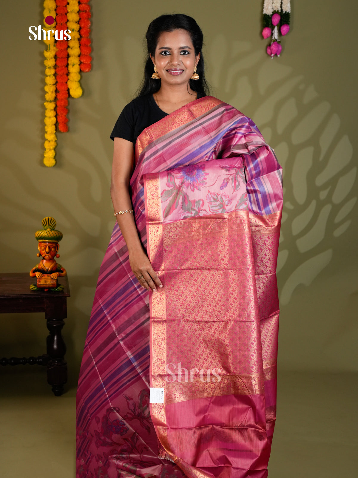 Pink - Kanchipuram-halfpure Saree- EAS21175 - Shop on Shrus.com