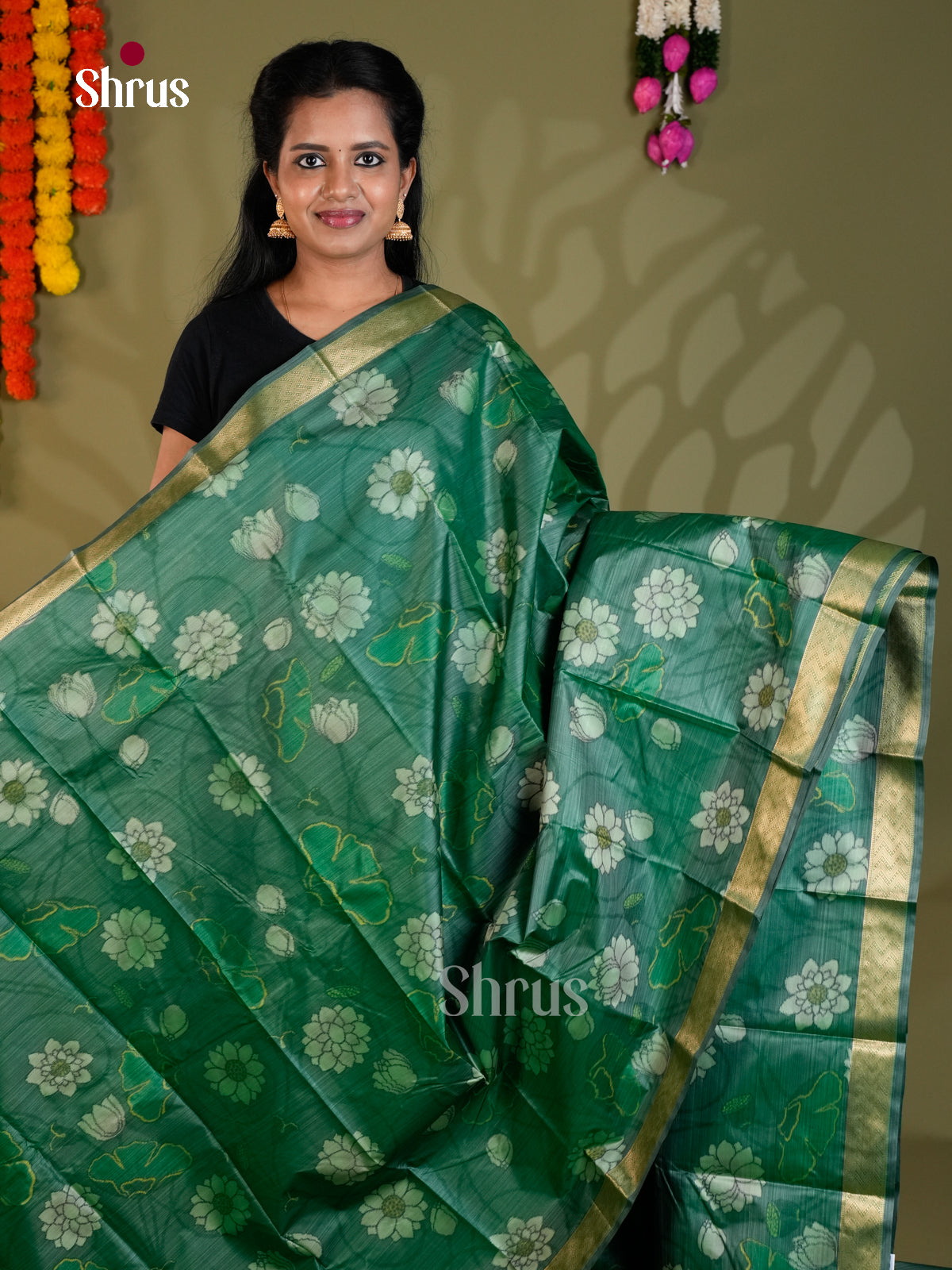 Green- Kanchipuram-halfpure Saree- EAS21178 - Shop on Shrus.com