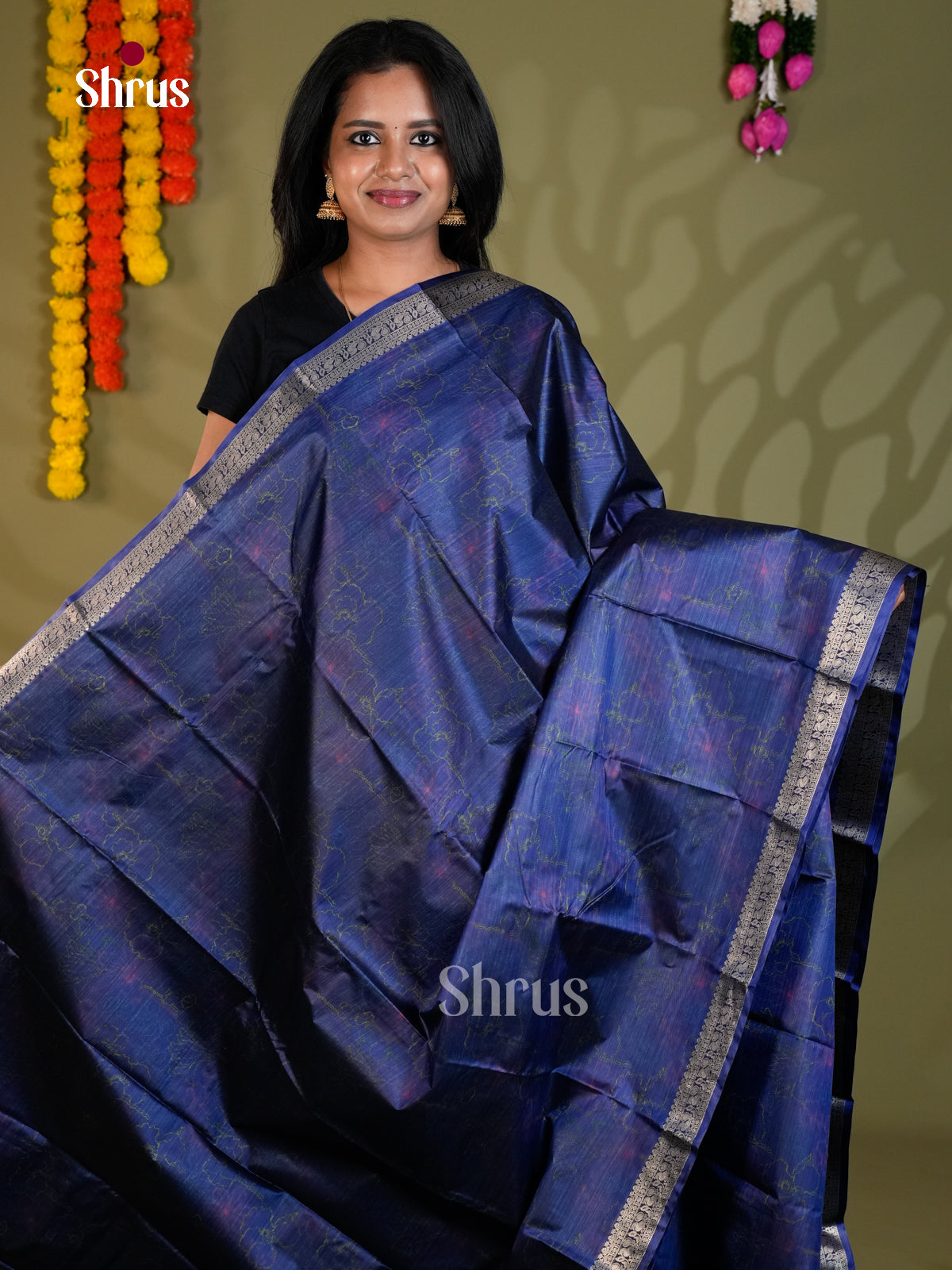 Blue (single Tone) - Kanchipuram-halfpure Saree- EAS21184 - Shop on Shrus.com
