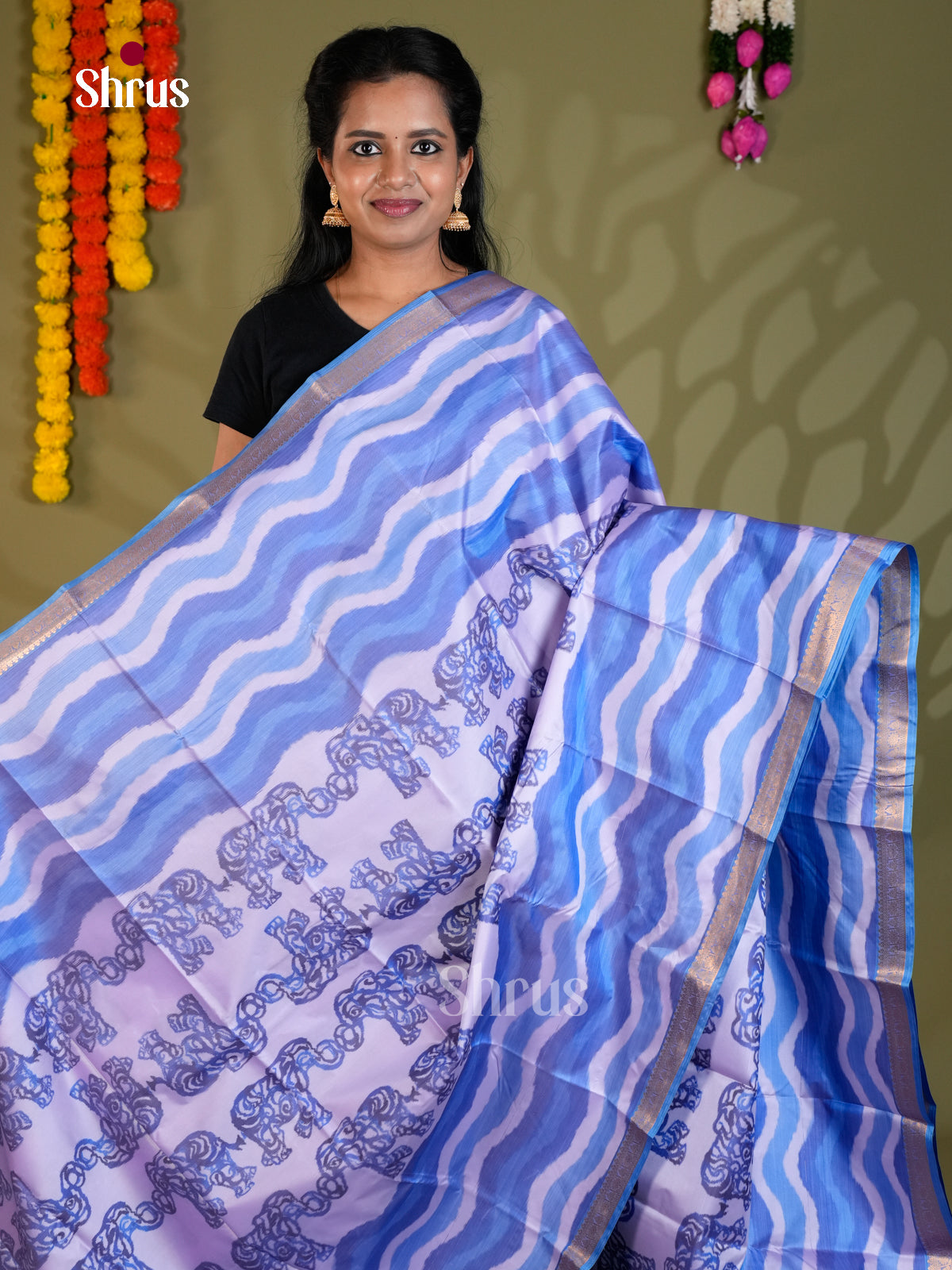 Mild Lavender & Blue - Kanchipuram-halfpure Saree- EAS21207 - Shop on Shrus.com