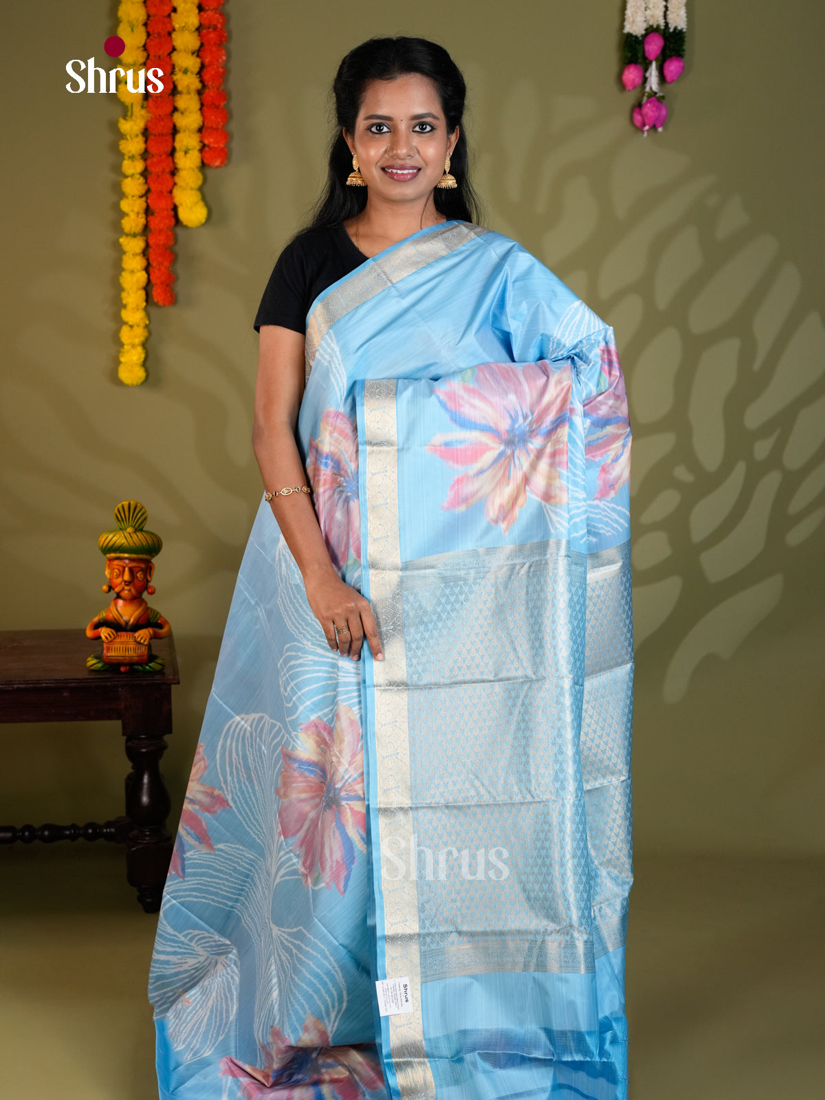 Light Blue - Kanchipuram-halfpure Saree - EAS21208 - Shop on Shrus.com