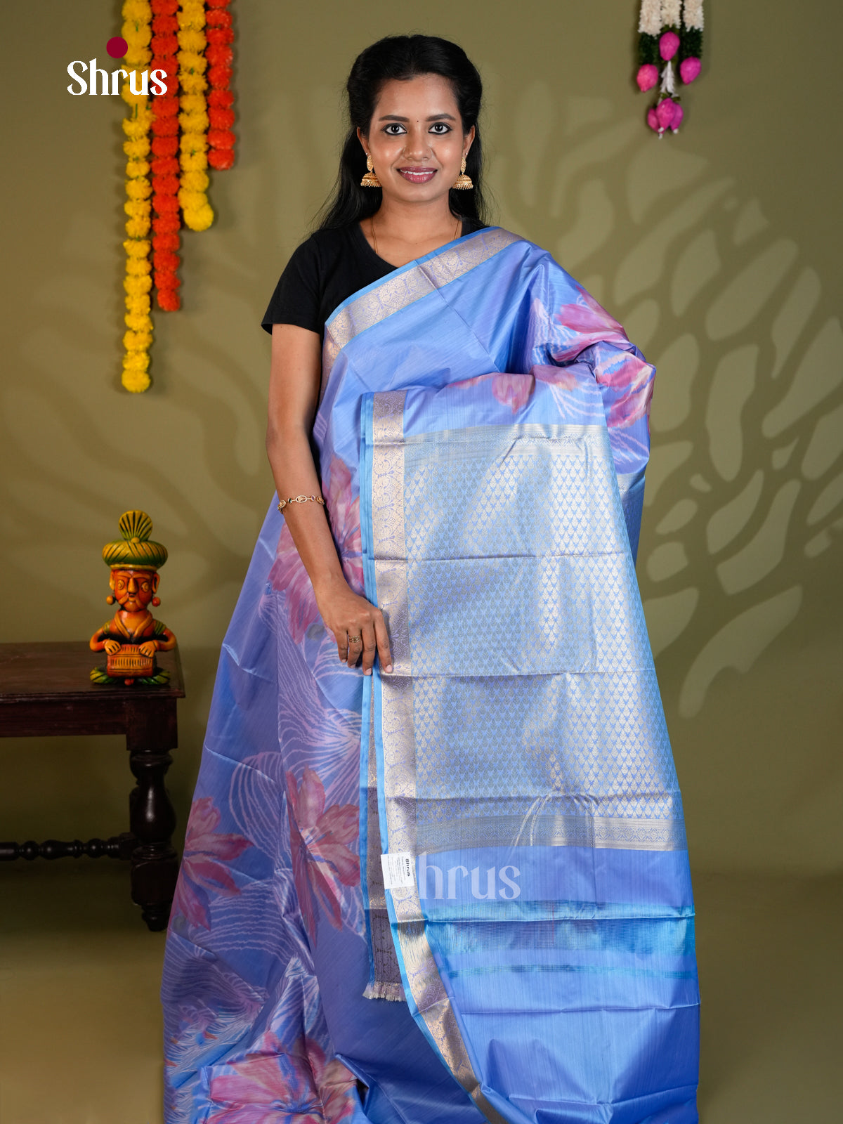 Blue - Kanchipuram-halfpure Saree- EAS21213 - Shop on Shrus.com