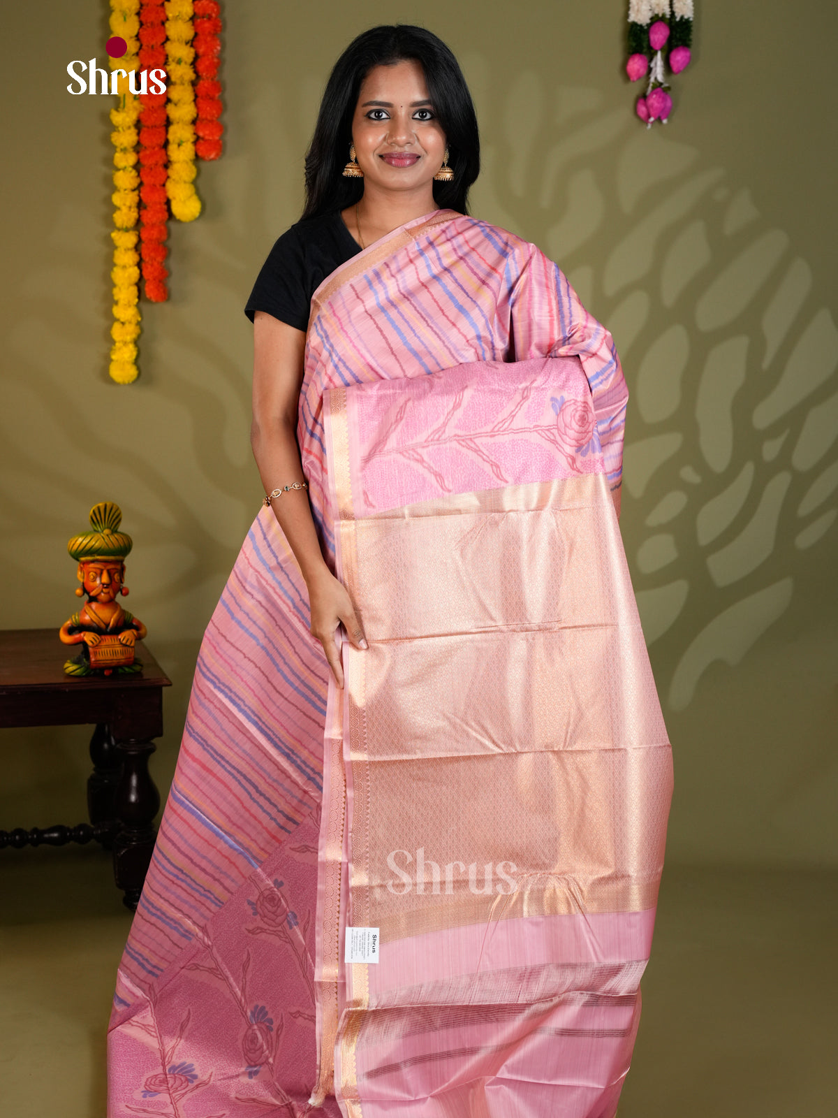 Pink(single Tone)- Kanchipuram-halfpure Saree-EAS21214 - Shop on Shrus.com