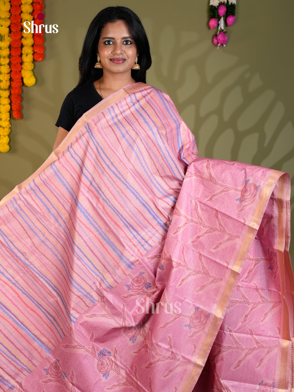 Pink(single Tone)- Kanchipuram-halfpure Saree-EAS21214 - Shop on Shrus.com
