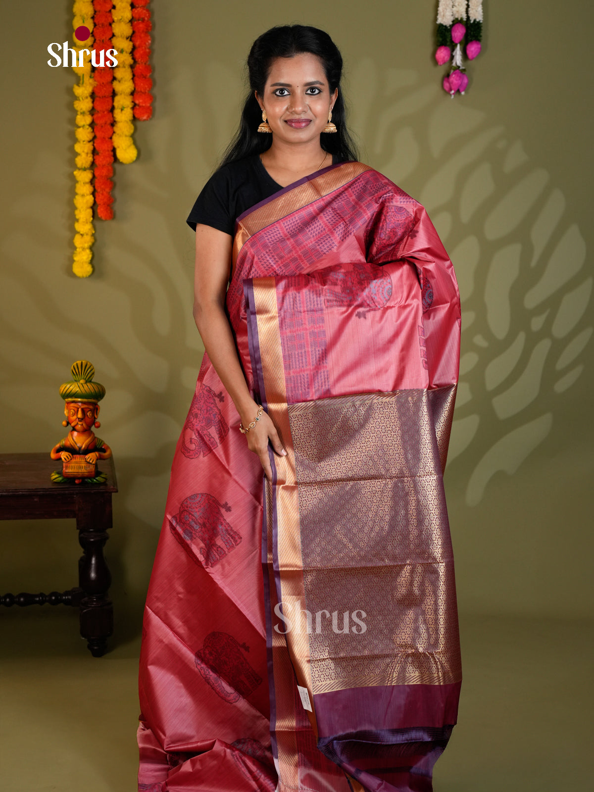 Pink & Purple -EAS21221 - Kanchipuram-halfpure Saree - Shop on Shrus.com