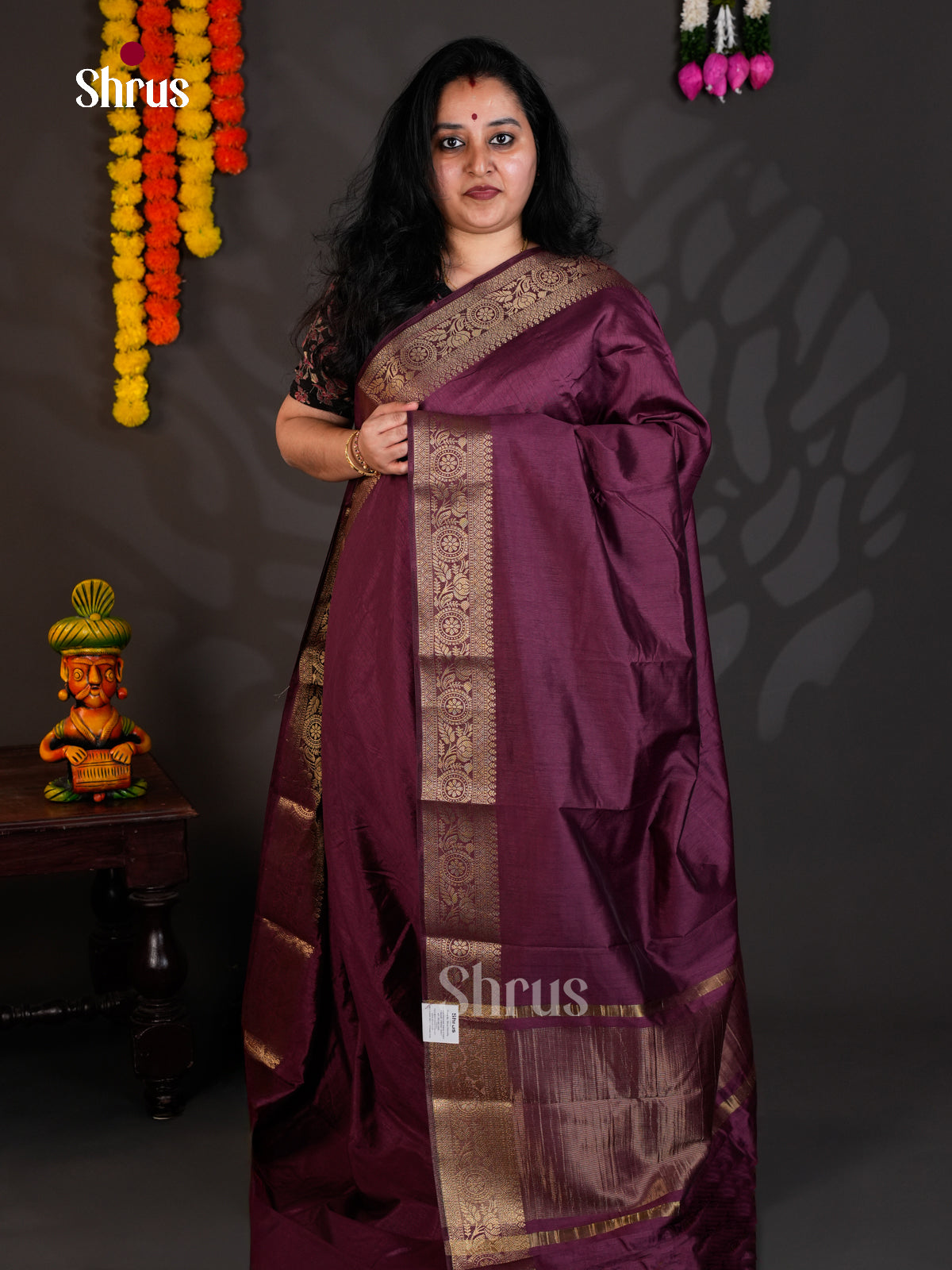 Wine - Semi Rawsilk Saree- EAS21261 - Shop on Shrus.com