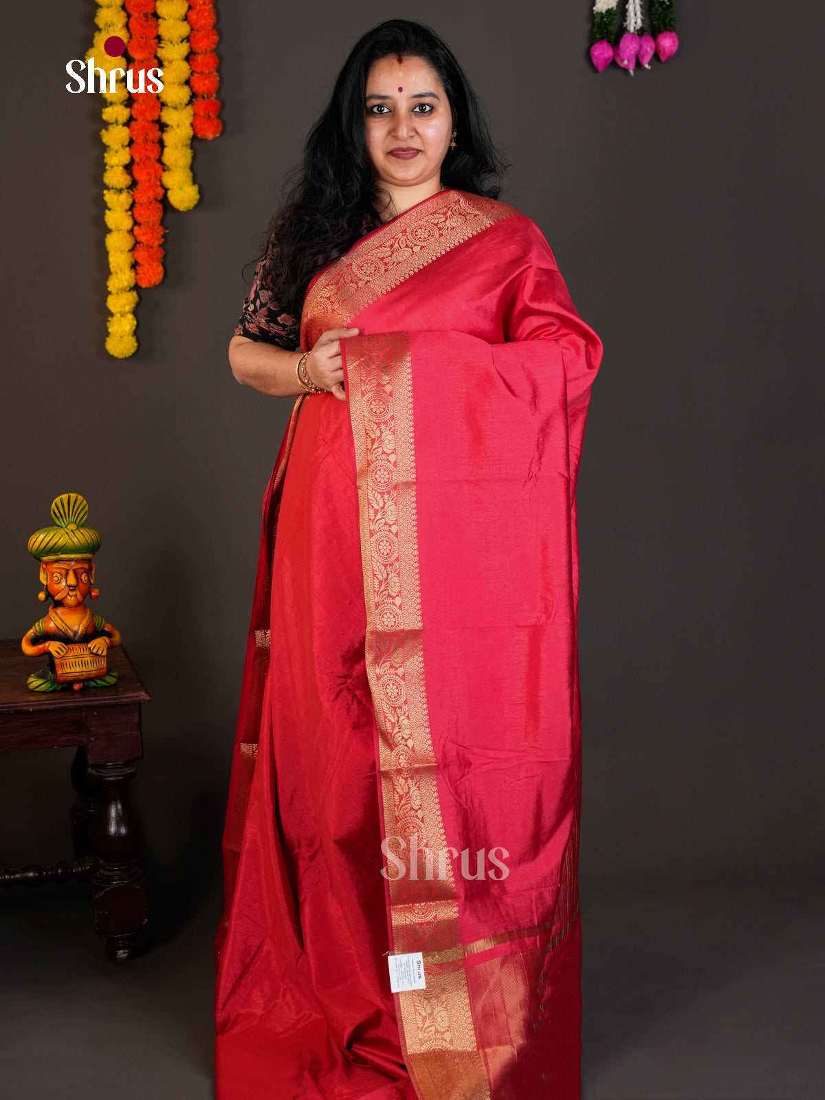 Red - Semi Rawsilk Saree - EAS21263 - Shop on Shrus.com