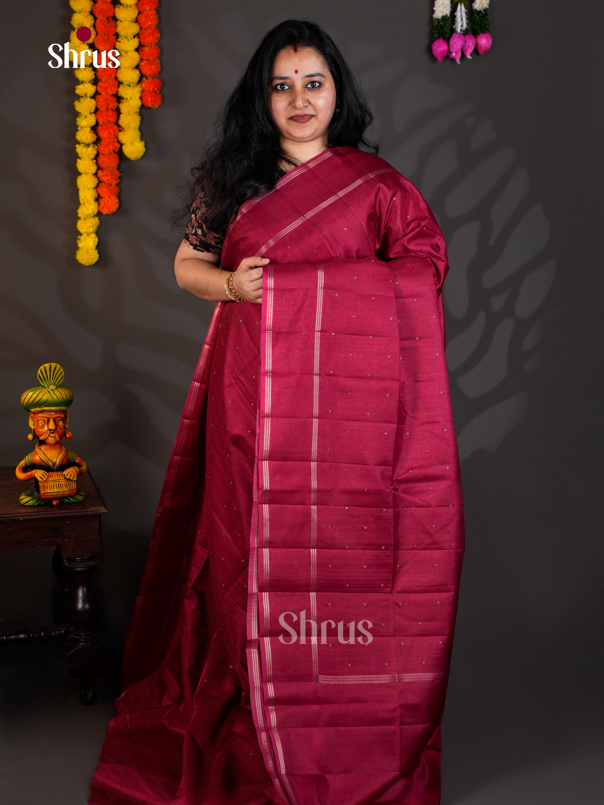 Maroon- Semi Rawsilk - Saree- -EAS22003 - Shop on Shrus.com