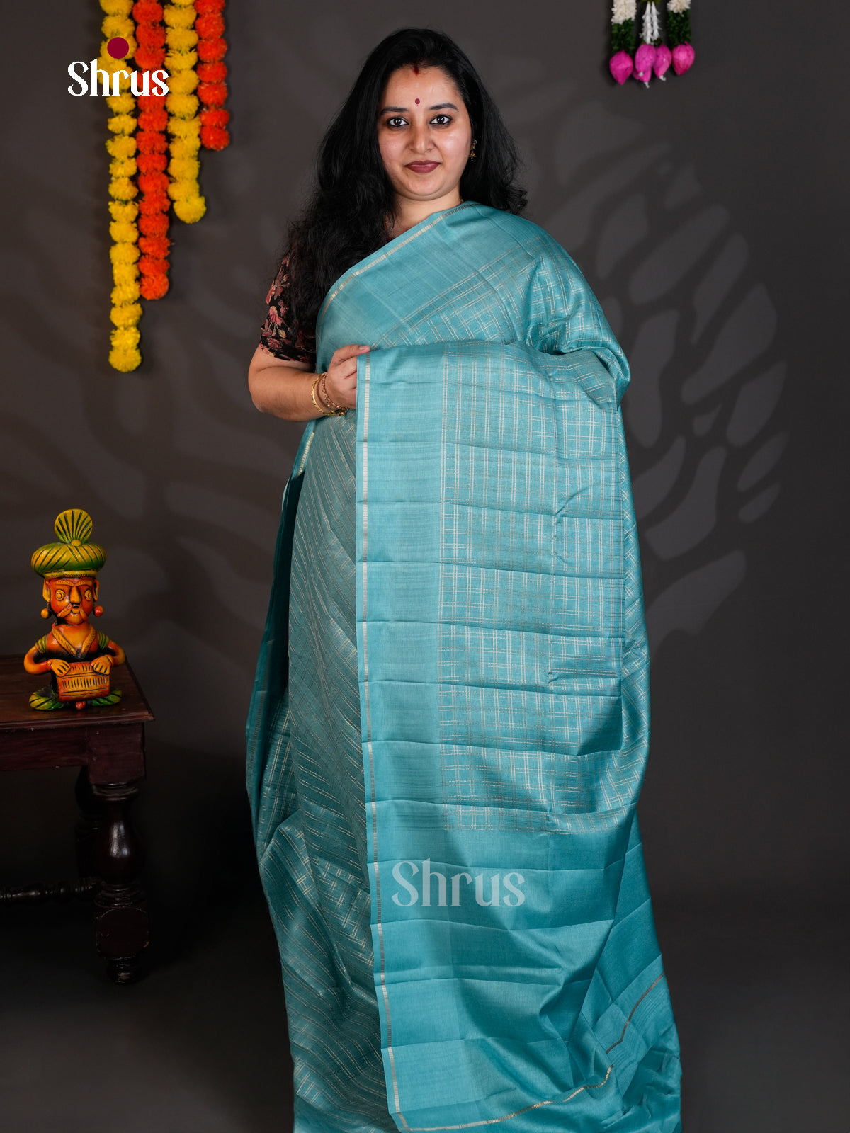 Sky Blue - Semi Rawsilk - Saree-EAS22014 - Shop on Shrus.com