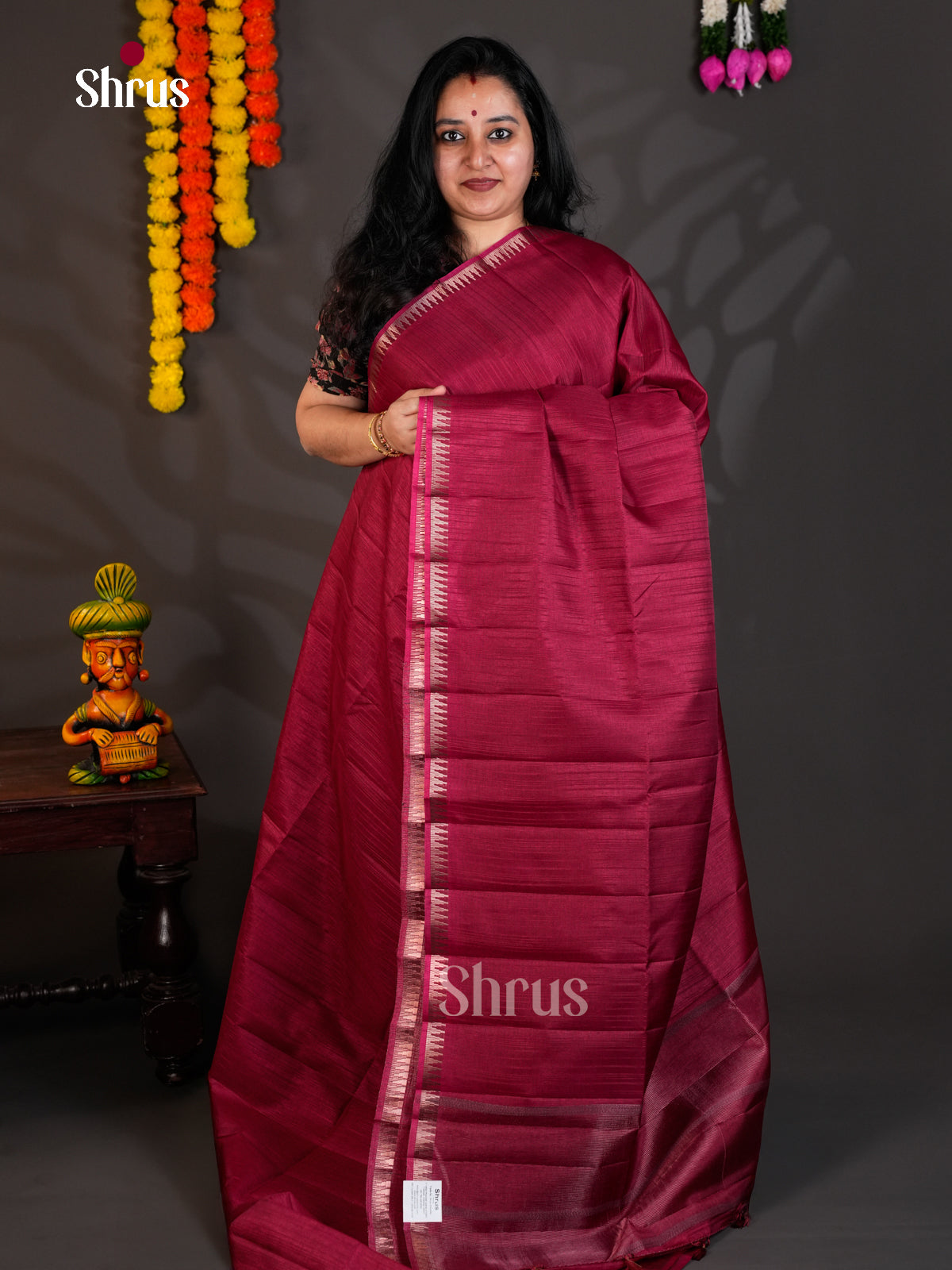 Maroon - Semi Rawsilk - Saree- EAS22020 - Shop on Shrus.com