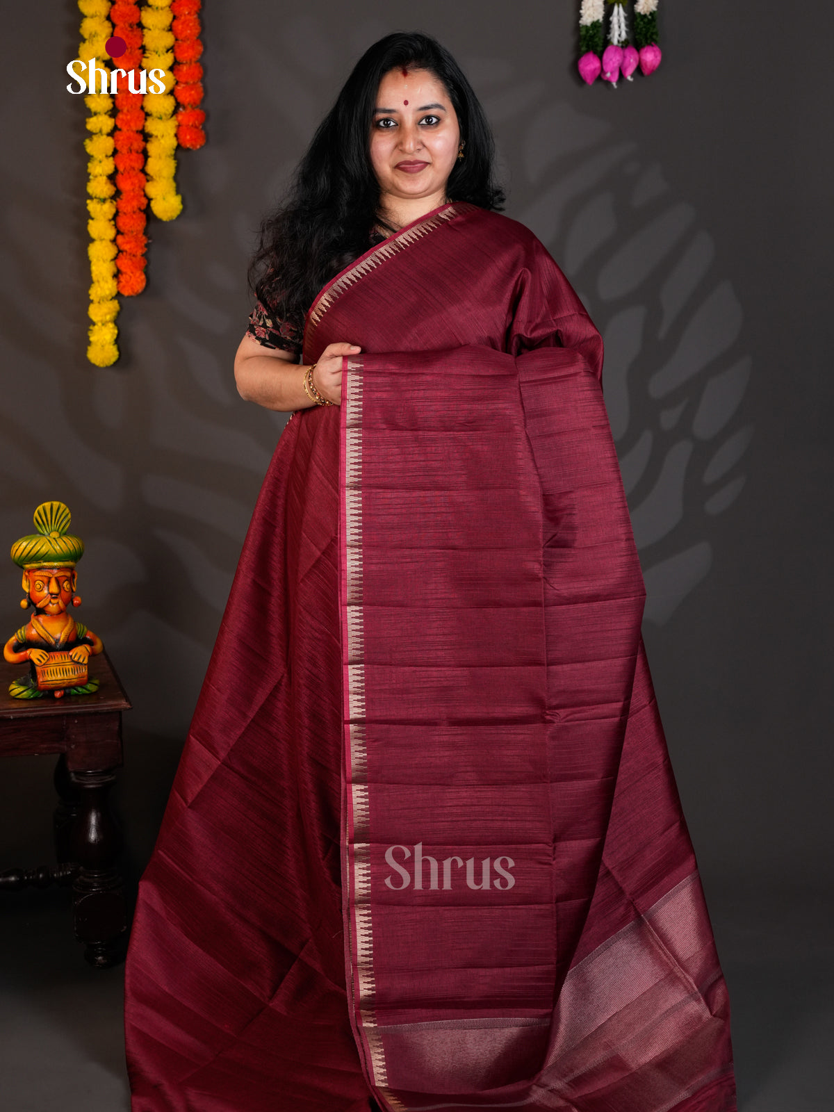 Maroon- Semi Rawsilk - Saree - EAS22021 - Shop on Shrus.com