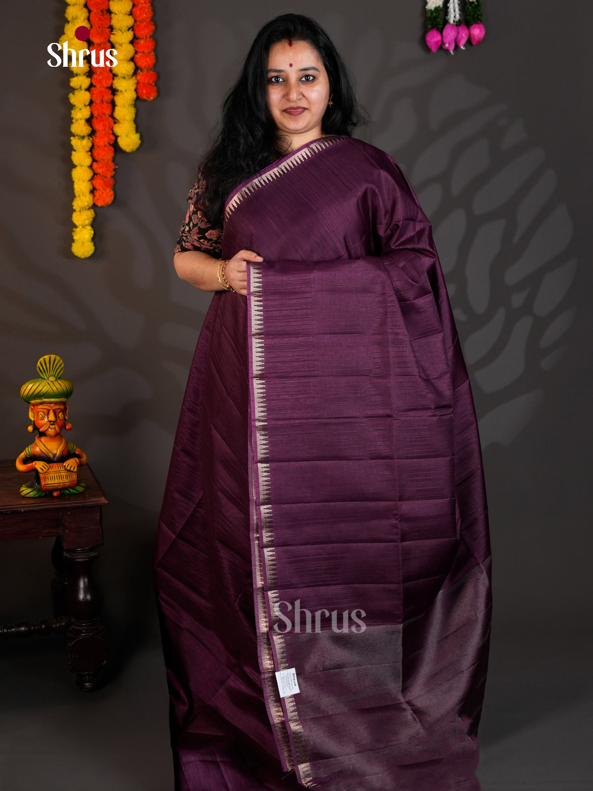 Wine- Semi Rawsilk - Saree -EAS22022 - Shop on Shrus.com