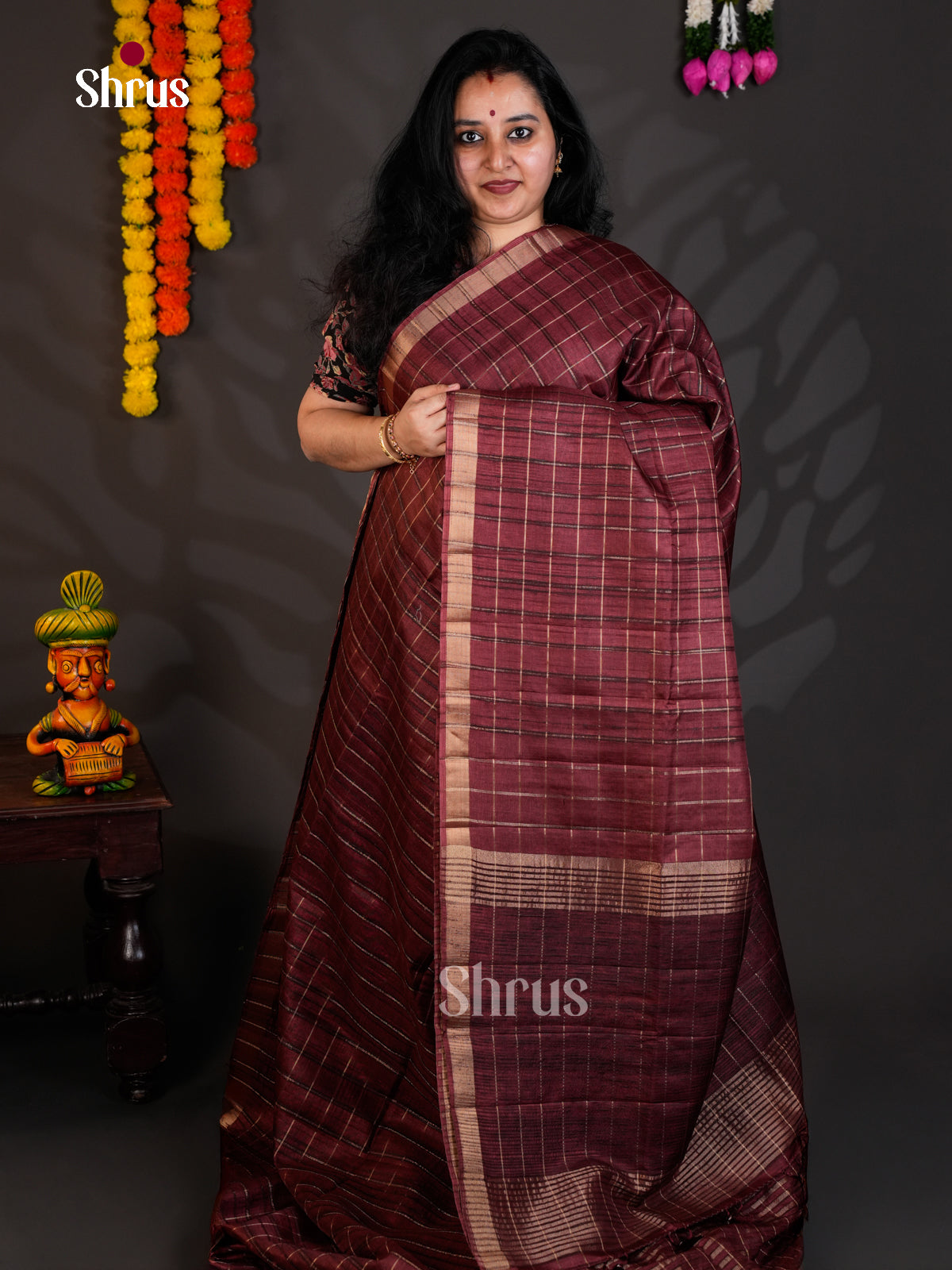 Maroon- Semi Rawsilk - Saree - EAS22026
