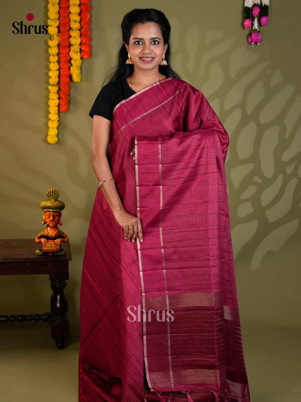 Maroon - Semi Rawsilk - Saree-EAS22031 - Shop on Shrus.com