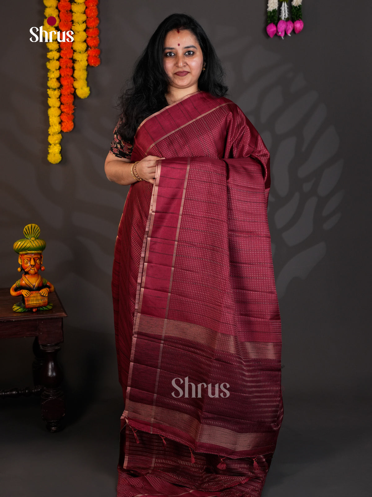 Maroon - Semi Rawsilk - Saree- EAS22034 - Shop on Shrus.com