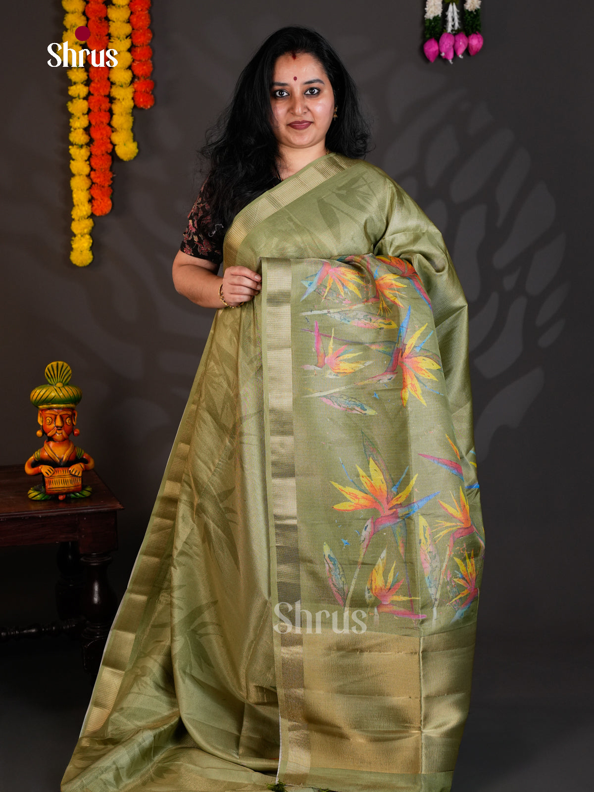 Green - Semi Rawsilk - Saree- EAS22036 - Shop on Shrus.com