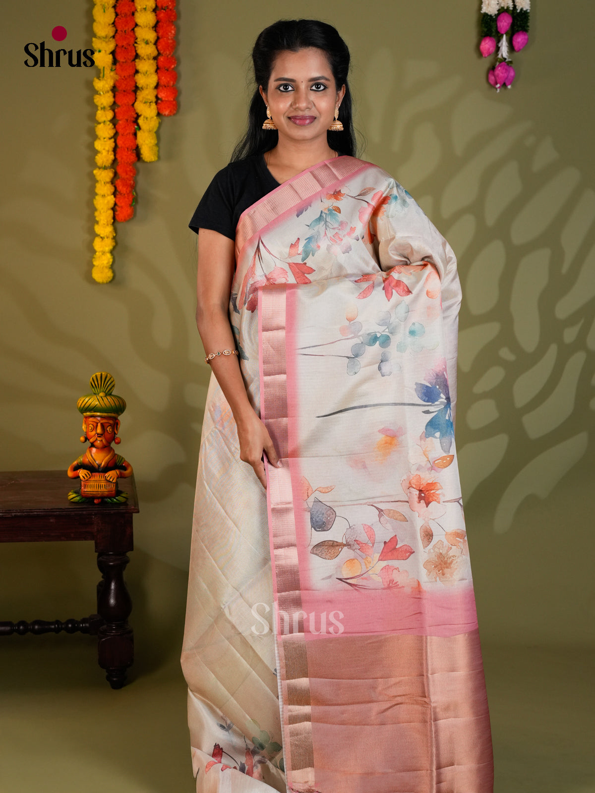 Grey & Pink - EAS22049 - Semi Rawsilk - Saree - Shop on Shrus.com