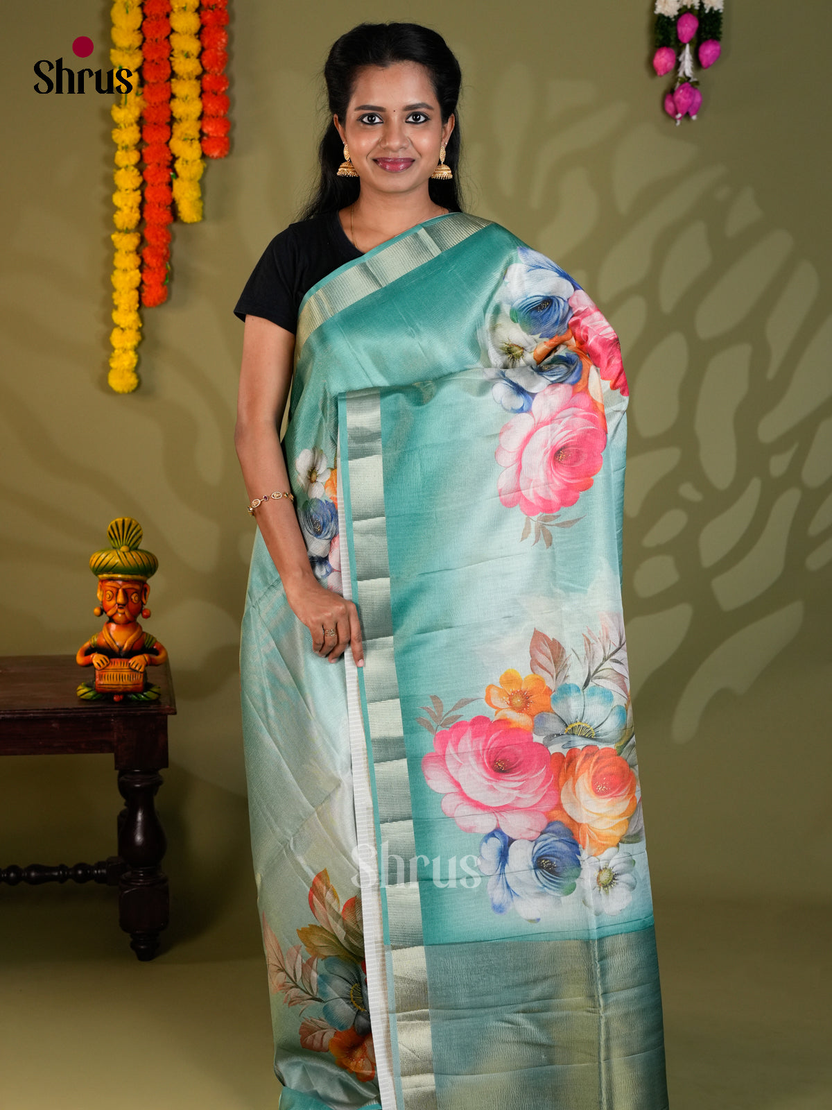 Green- Semi Rawsilk - Saree - EAS22052 - Shop on Shrus.com