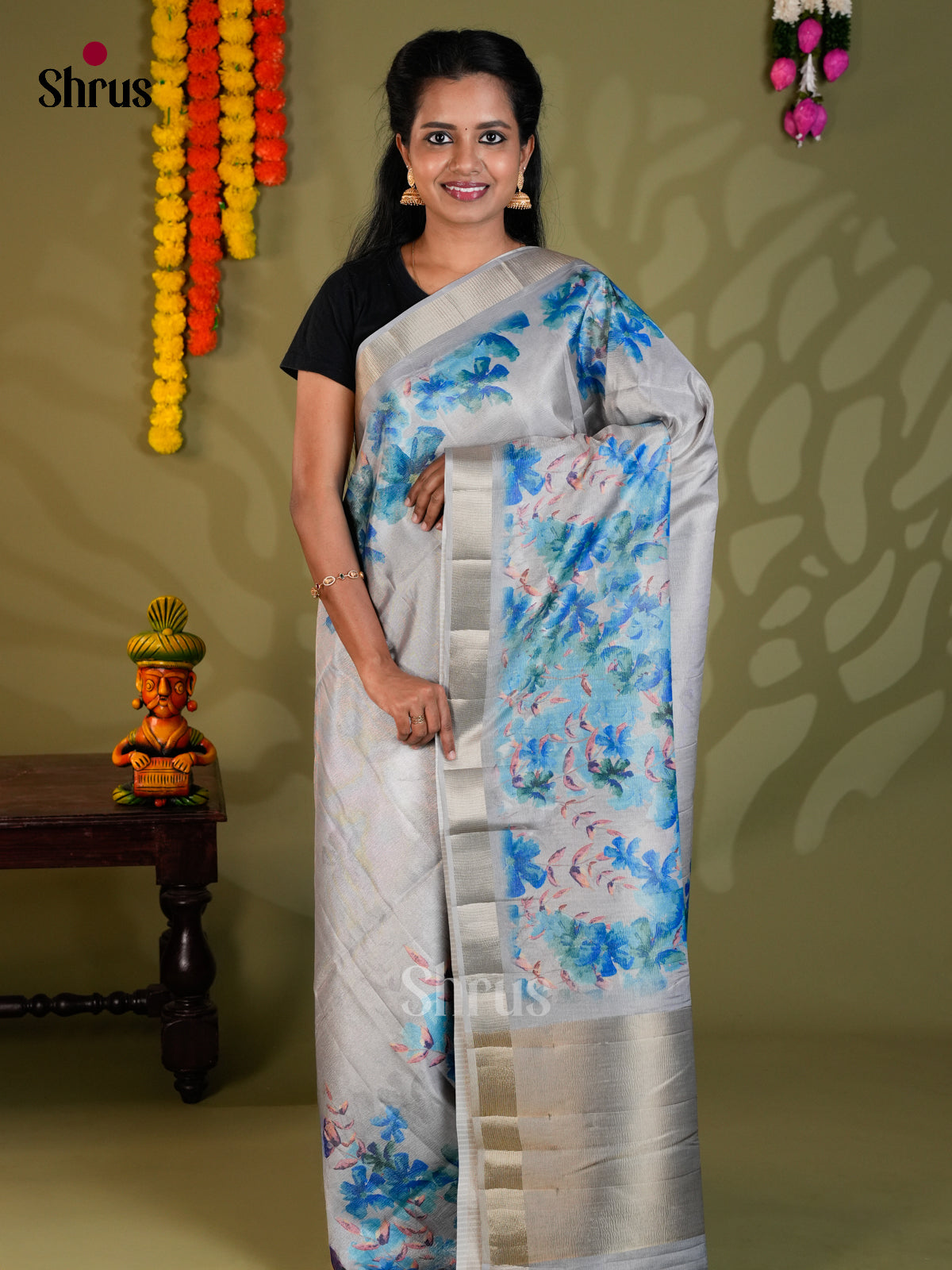 Grey - Semi Rawsilk - Saree- EAS22054 - Shop on Shrus.com