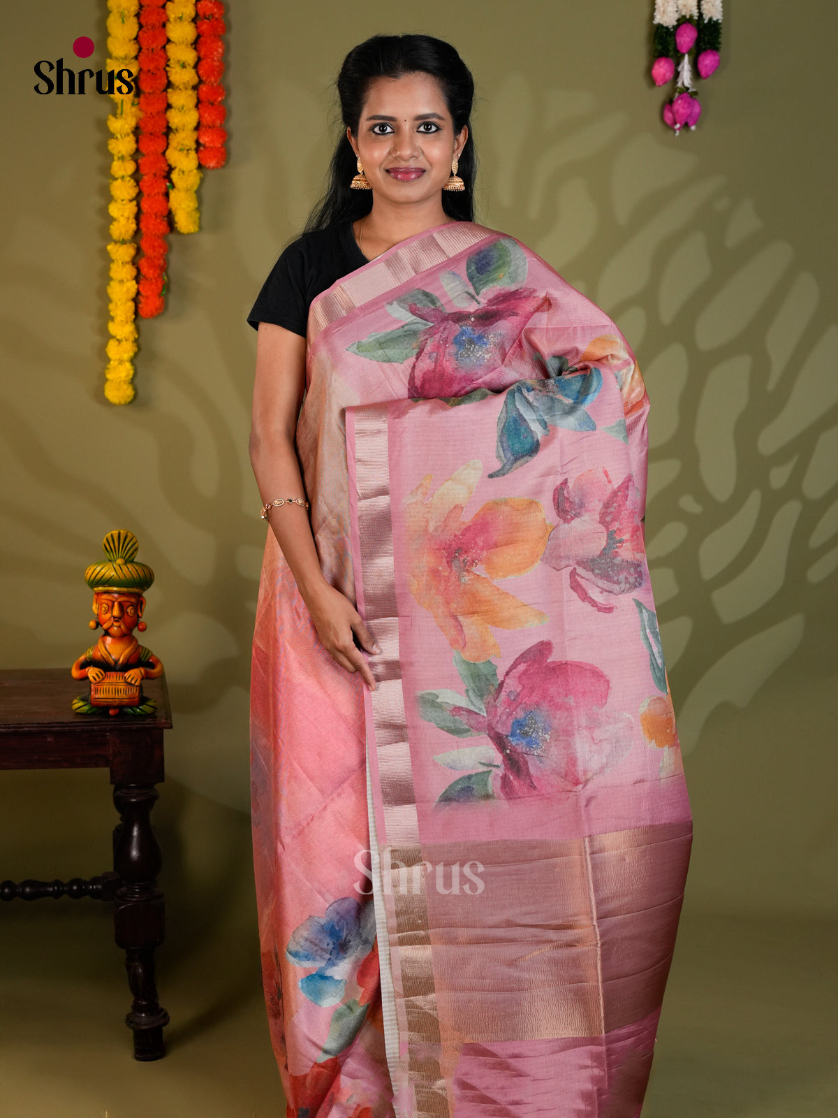 Pink - Semi Rawsilk - Saree-EAS22056 - Shop on Shrus.com