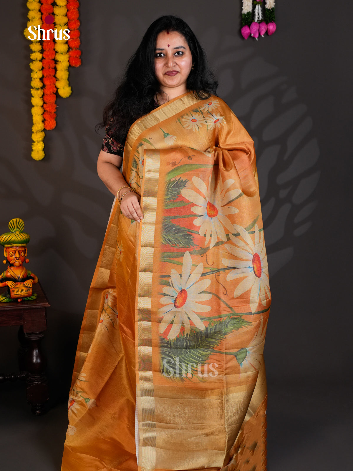 Orange - Semi Rawsilk - Saree- EAS22058 - Shop on Shrus.com