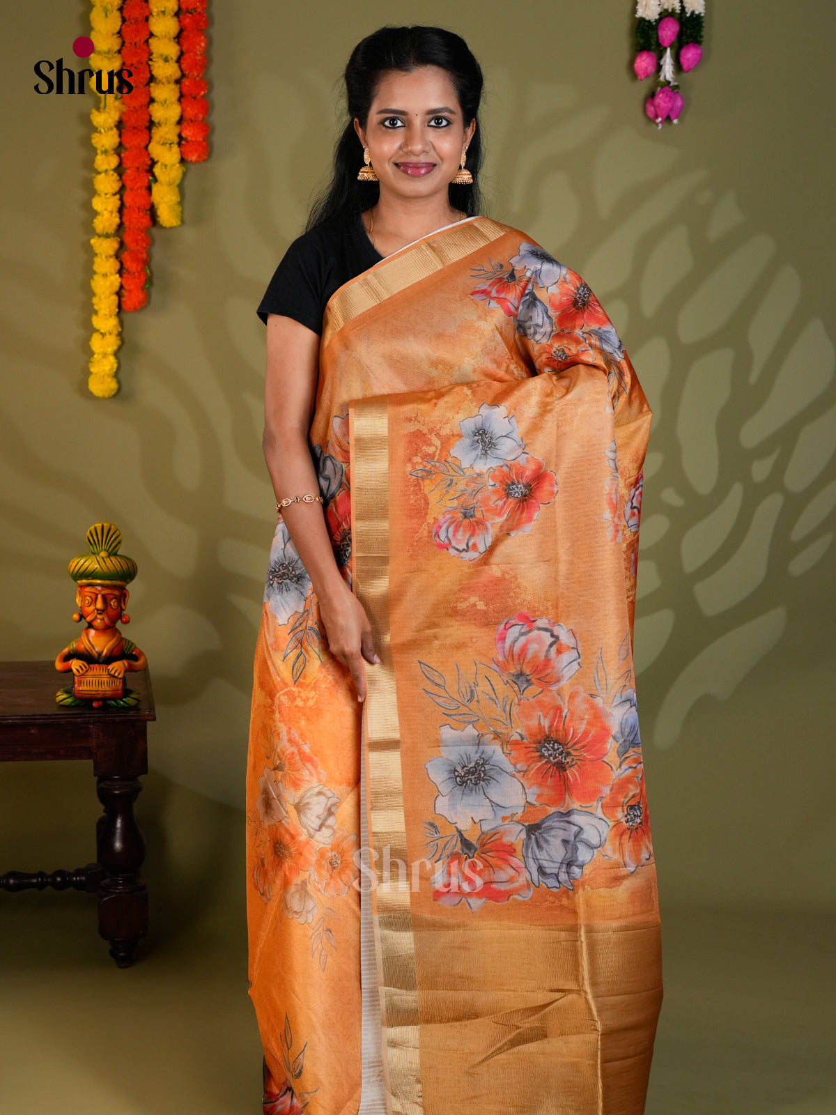 Orange - Semi Rawsilk - Saree-EAS22059 - Shop on Shrus.com