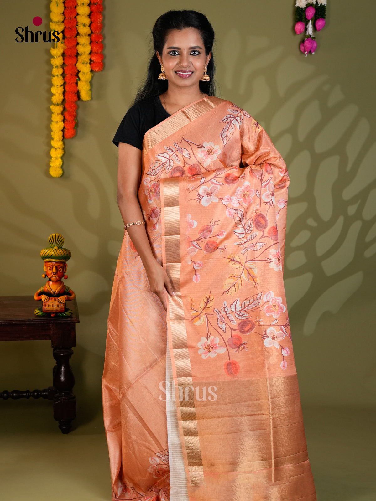 Peach - Semi Rawsilk - Saree - EAS22067 - Shop on Shrus.com