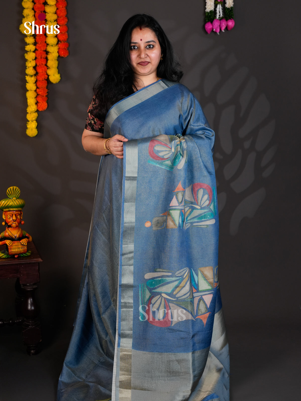 Blue - Semi Rawsilk - Saree - EAS22072 - Shop on Shrus.com