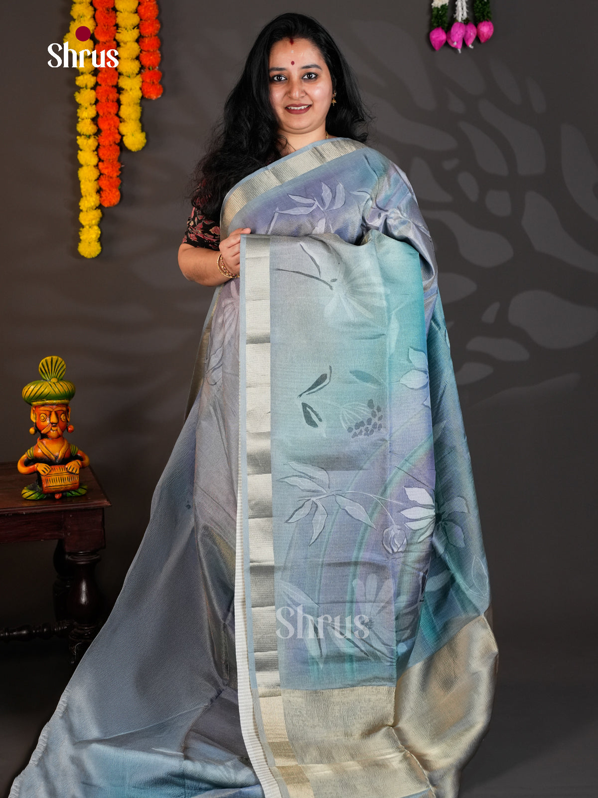 Blue - Semi Rawsilk - Saree- EAS22074 - Shop on Shrus.com