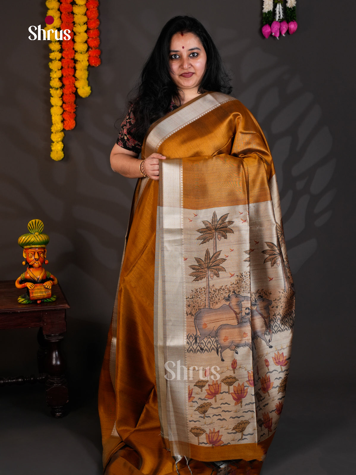 Dark Mustard - Semi Rawsilk - Saree - EAS23001 - Shop on Shrus.com