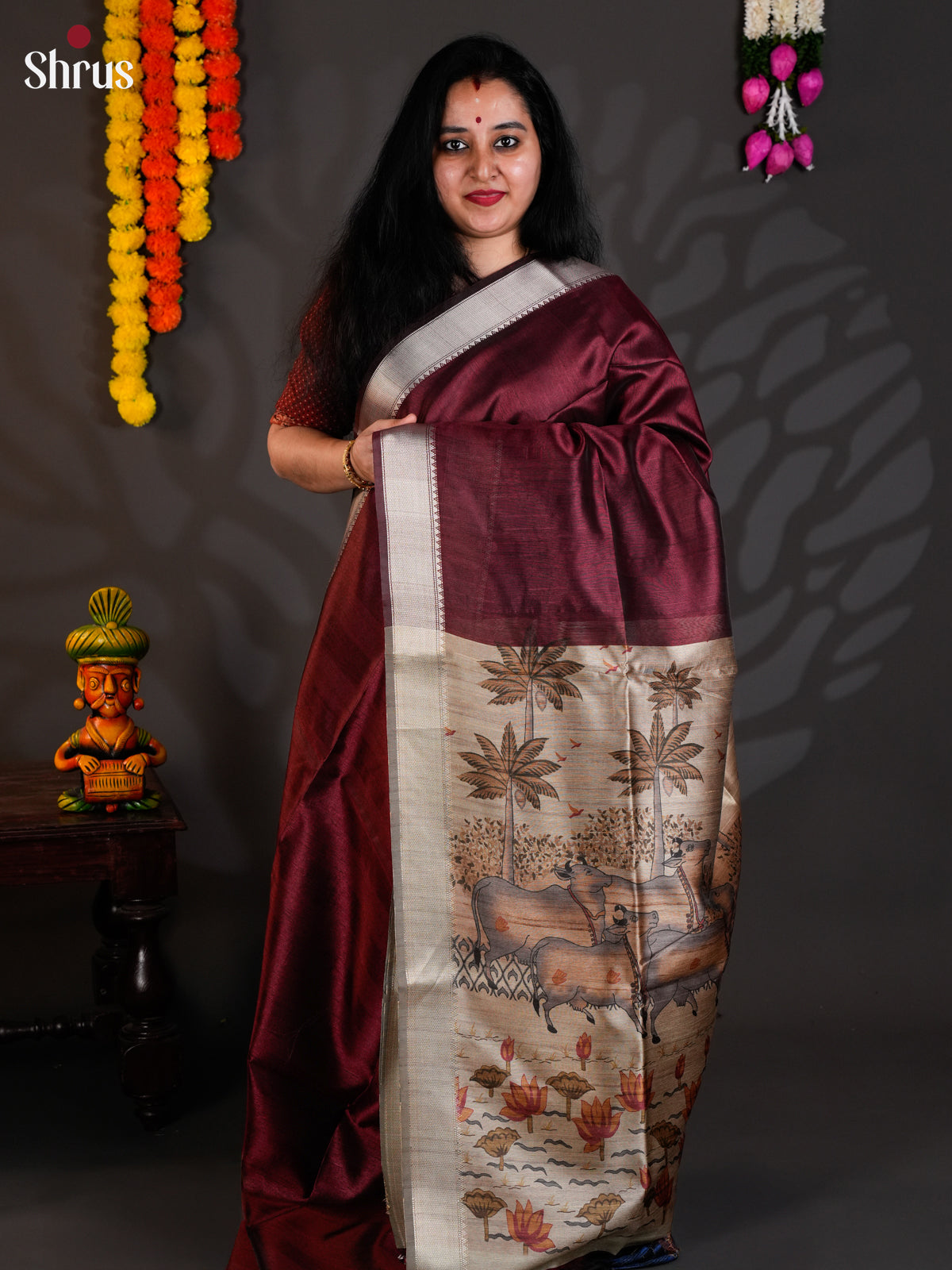 Maroon - Semi Rawsilk - Saree- EAS23004 - Shop on Shrus.com