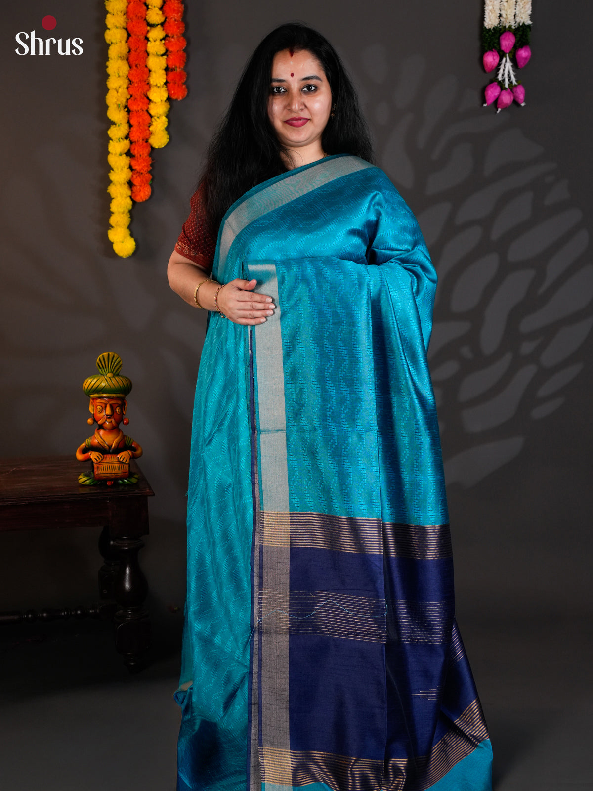 Light Blue & Blue - Semi Rawsilk - Saree-EAS24002