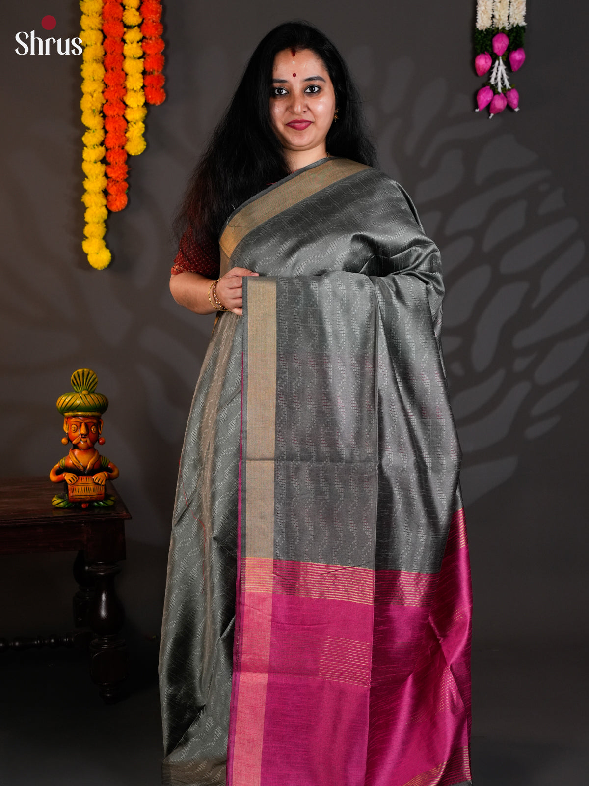 Grey & Purple - Semi Rawsilk - Saree-EAS24003