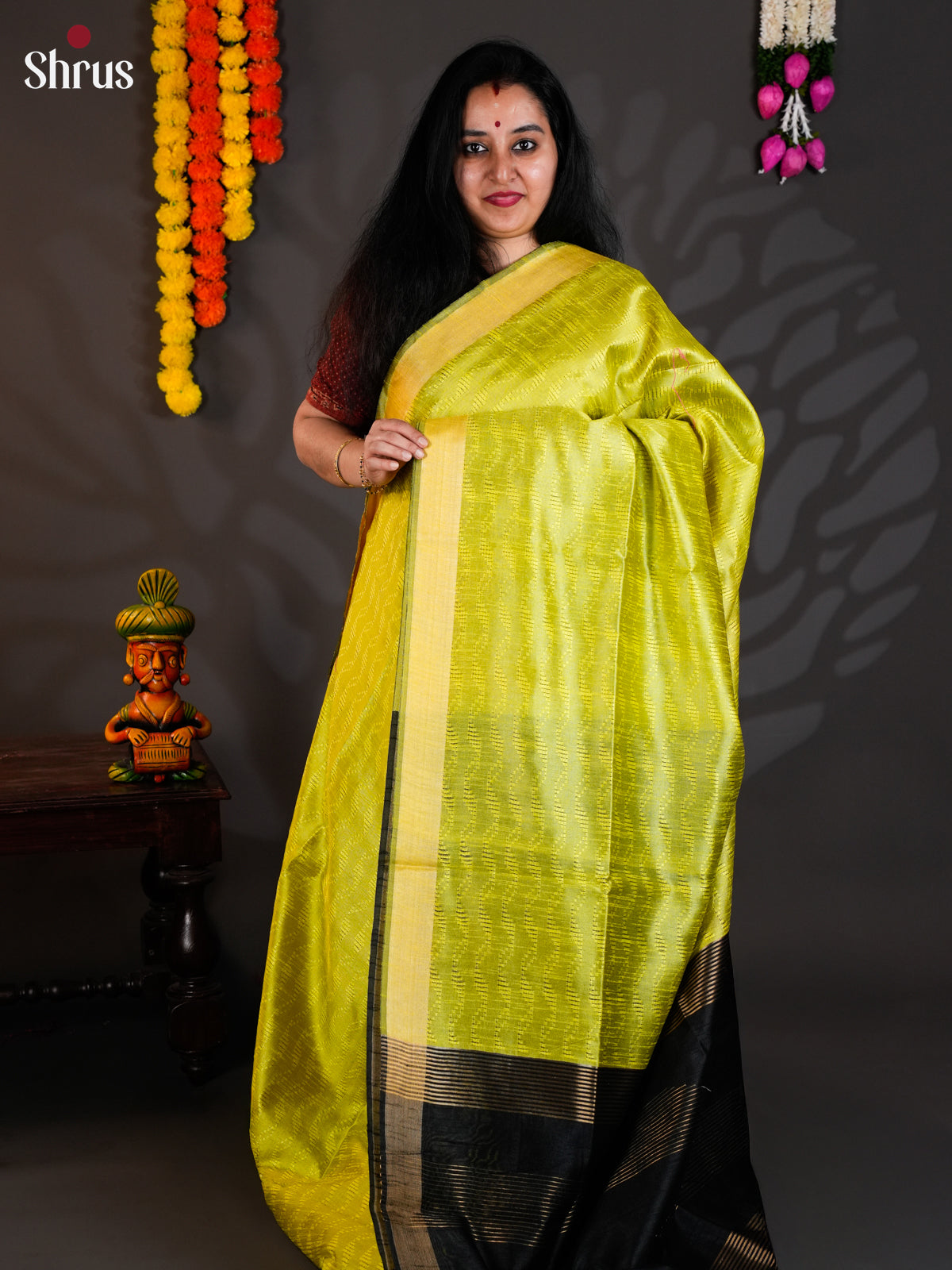 Light Green & Green - Semi Rawsilk - Saree -EAS24012 - Shop on Shrus.com
