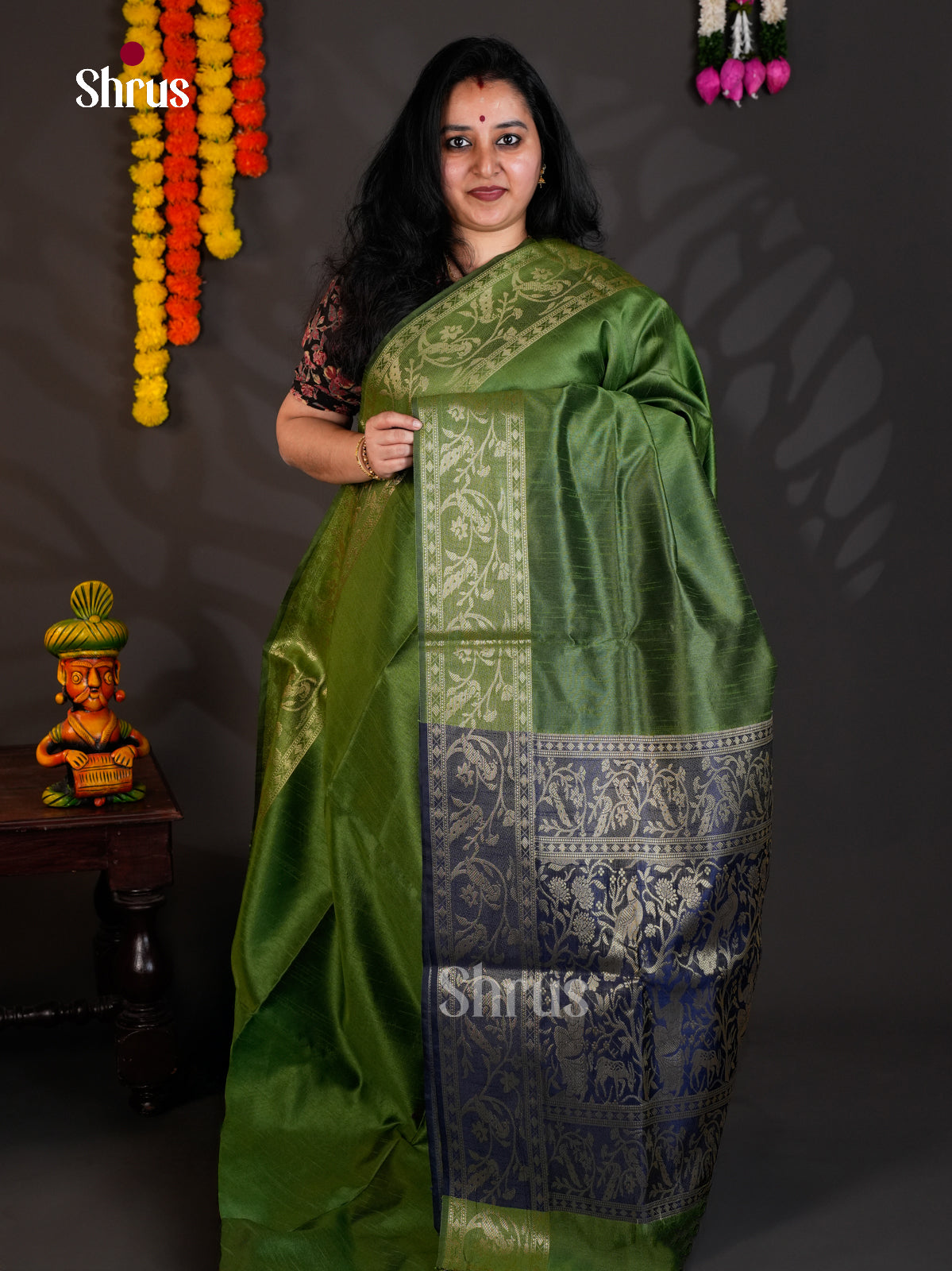 Green & Blue - Semi Rawsilk - Saree-EAS24043 - Shop on Shrus.com
