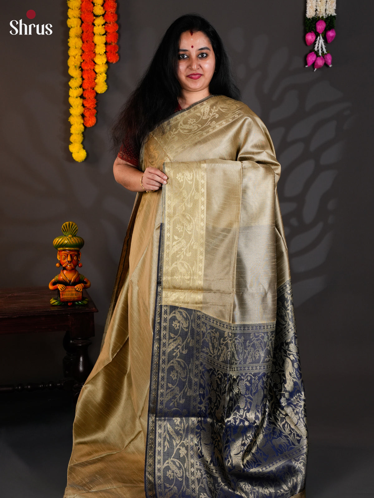 Grey & Blue - Semi Rawsilk - Saree - EAS24052