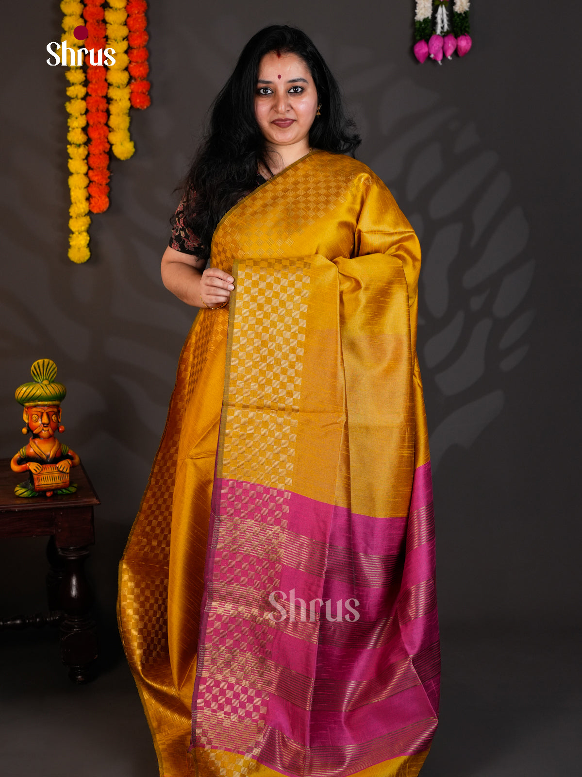 Mustard & Purple - Semi Rawsilk - Saree-EAS24078 - Shop on Shrus.com